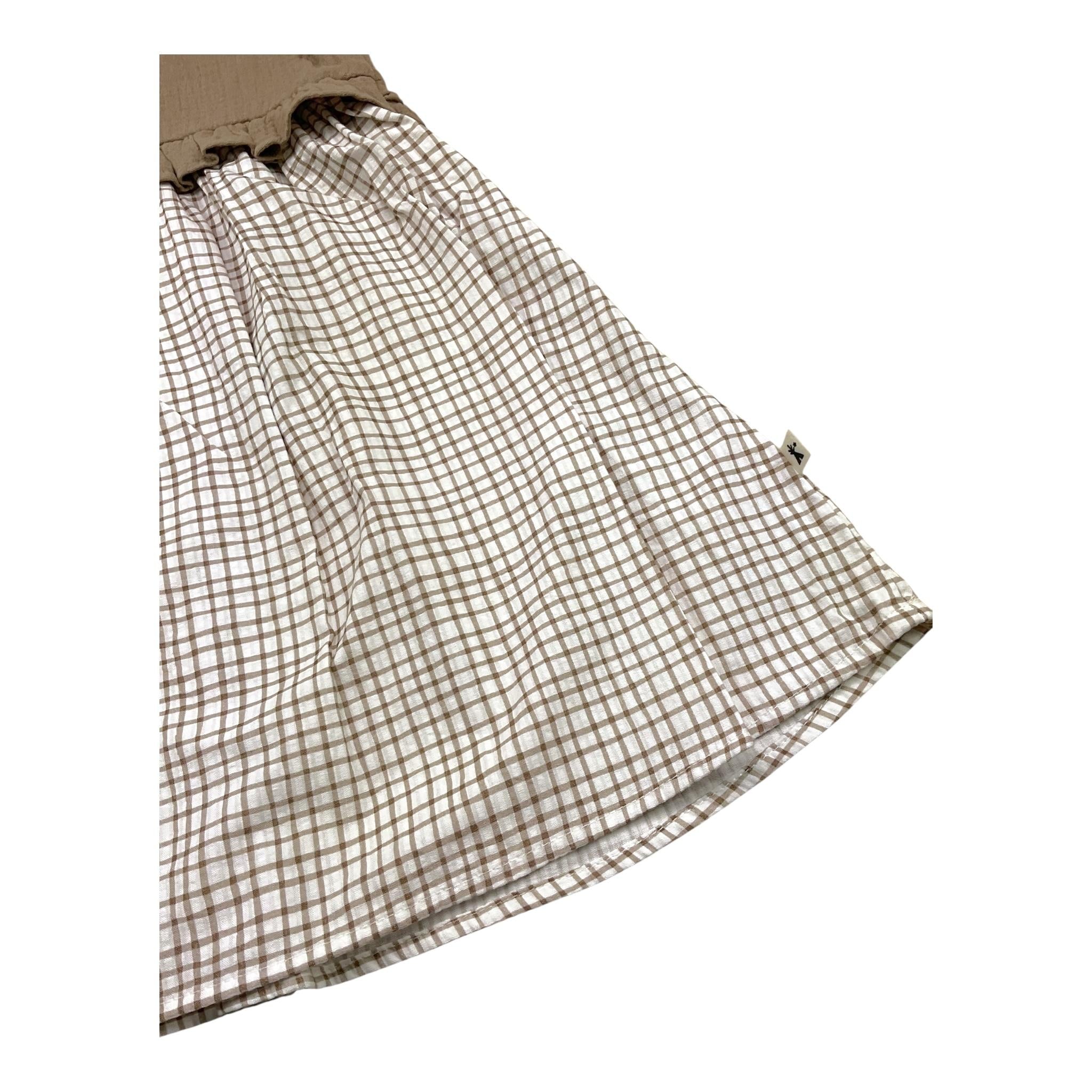 Petit Indi Abito Bicolore con Fantasia Quadri per Bambina SS25BK6527 BIANCO PETIT INDI 