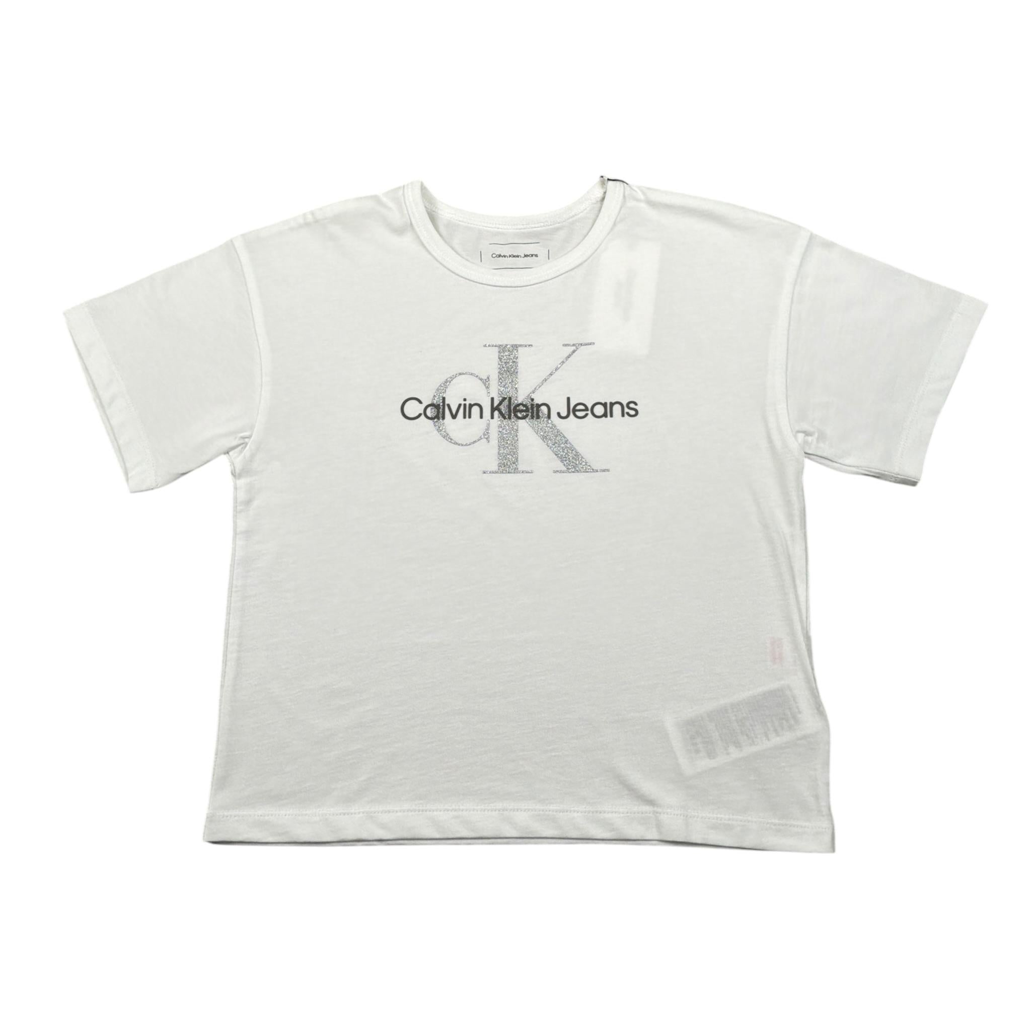 Calvin Klein T-Shirt Girocollo tinta unita con Logo Bianco per Bambina IG0IG02801XX BIANCO CALVIN KLEIN 