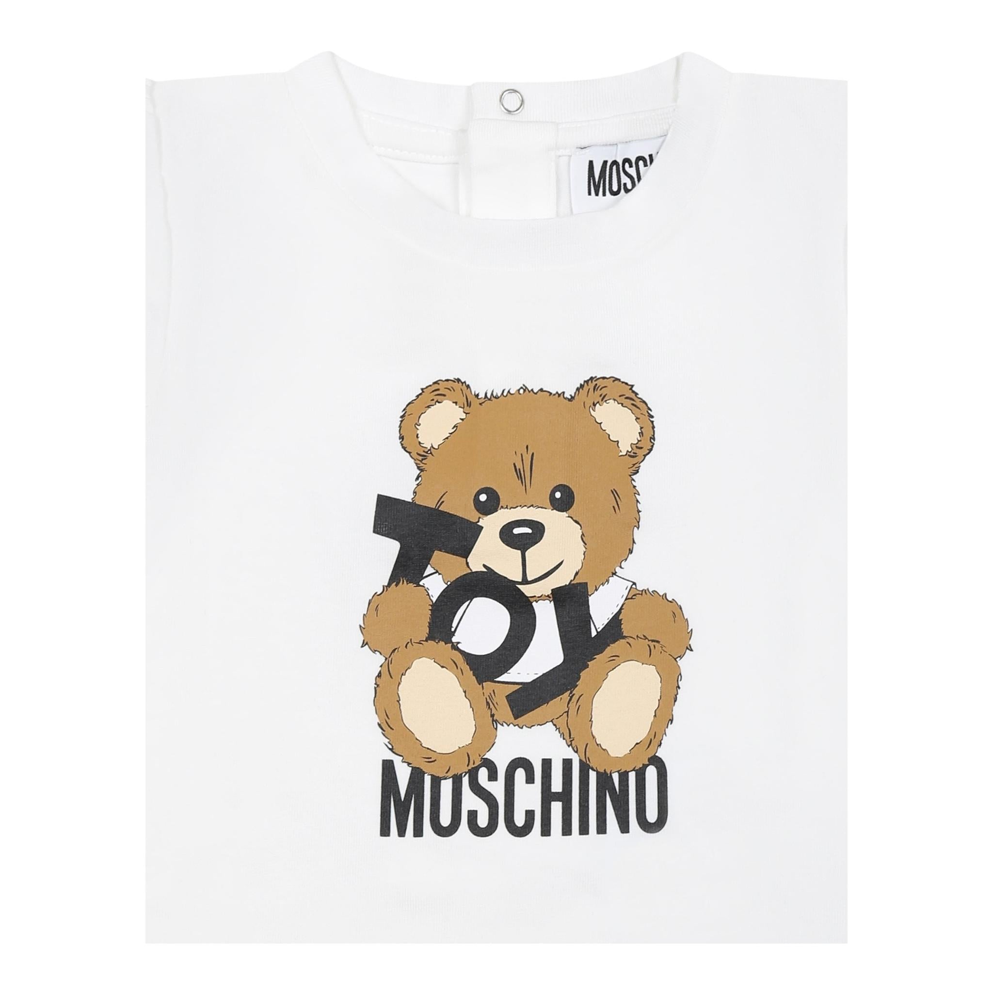 Moschino T-Shirt Girocollo Tinta Unita con Orso per Bambino MNM047 BIANCO MOSCHINO 