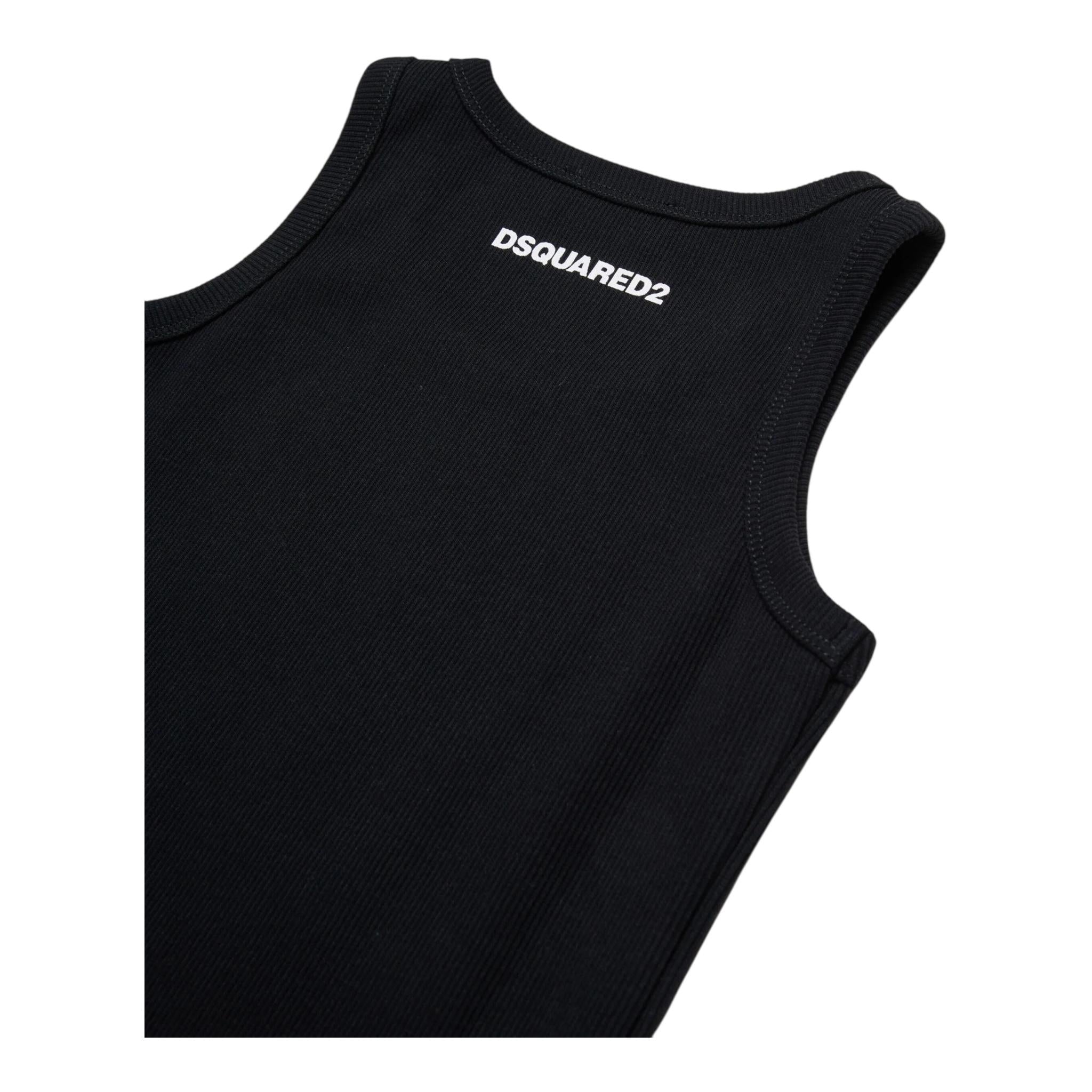 Dsquared2 Canotta Girocollo Tinta Unita con Logo per Bambino DQ2783 NERO DSQUARED2 