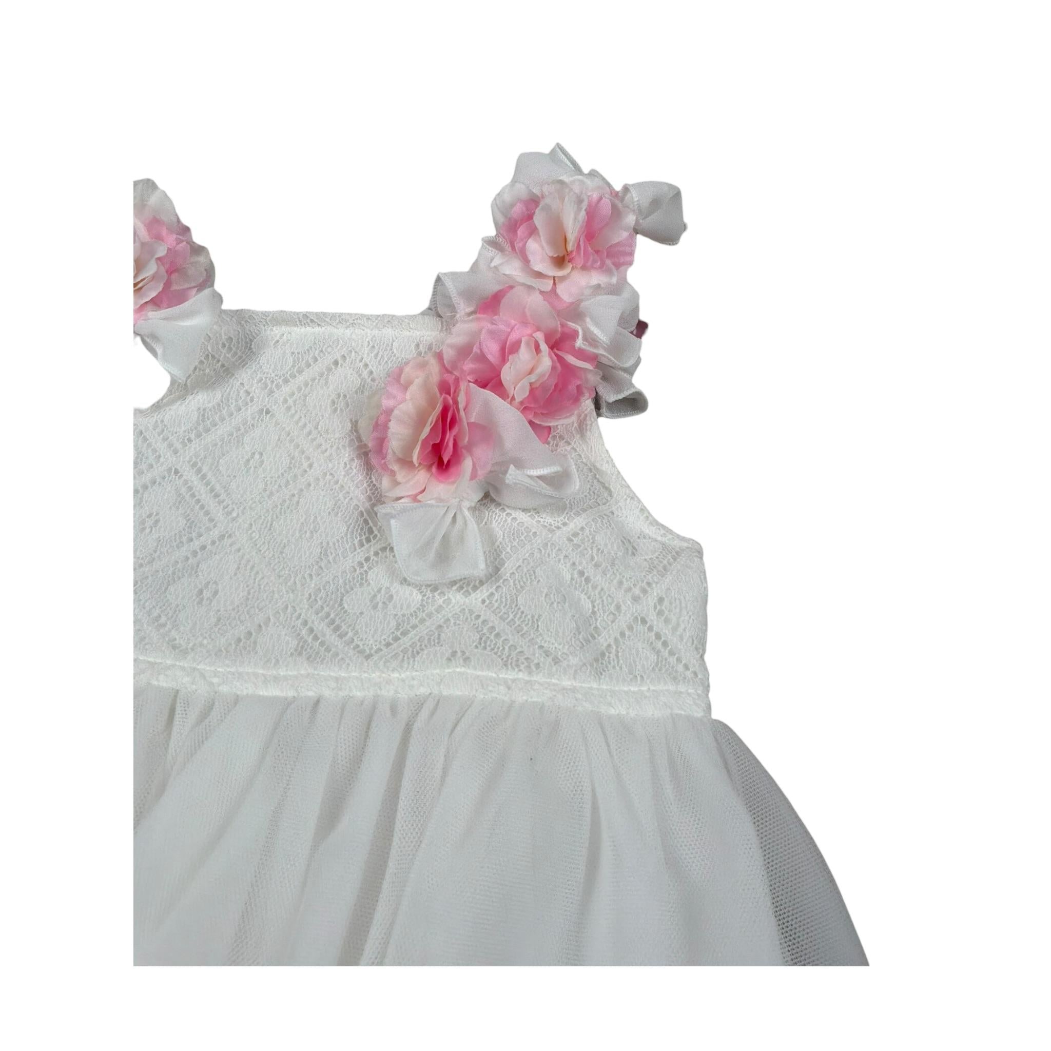 Aletta Abito Giromanica tinta unita con Tulle E Babbucce Bianco per Neonata HP22225 BIANCO ALETTA 