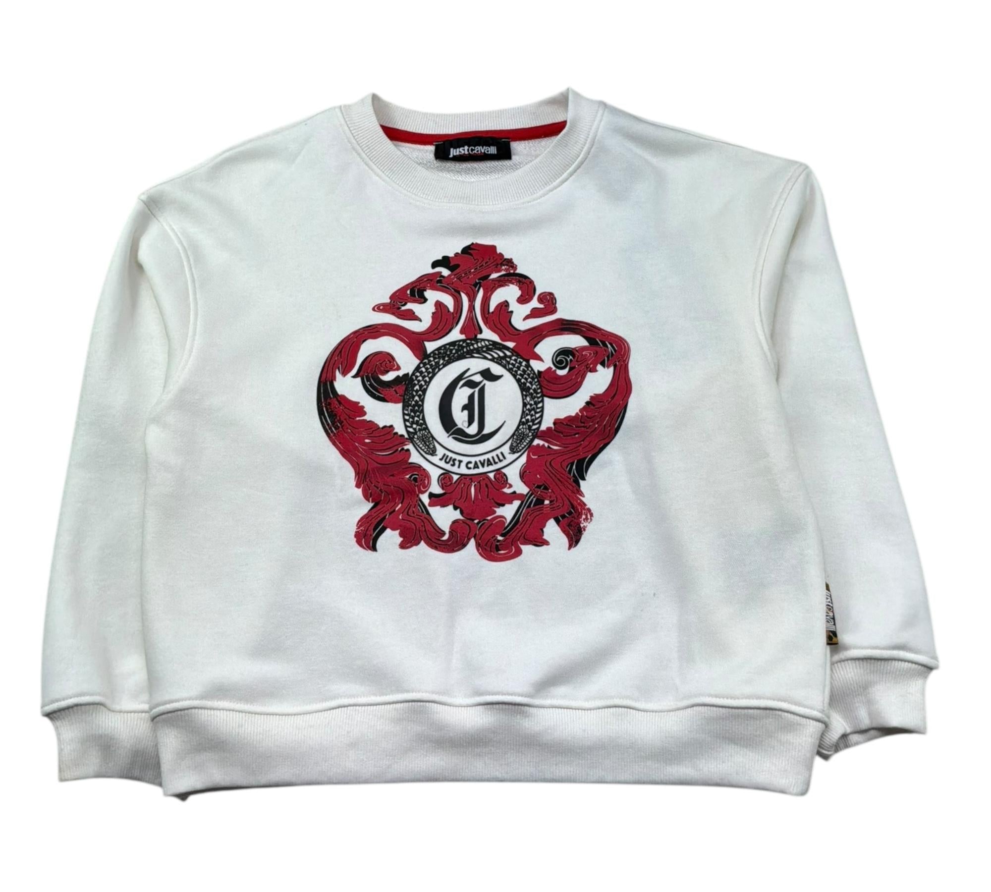 Just Cavalli Felpa Chiusa Girocollo Tinta Unita con Stampa per Bambino JBP26031FE PANNA JUST CAVALLI 