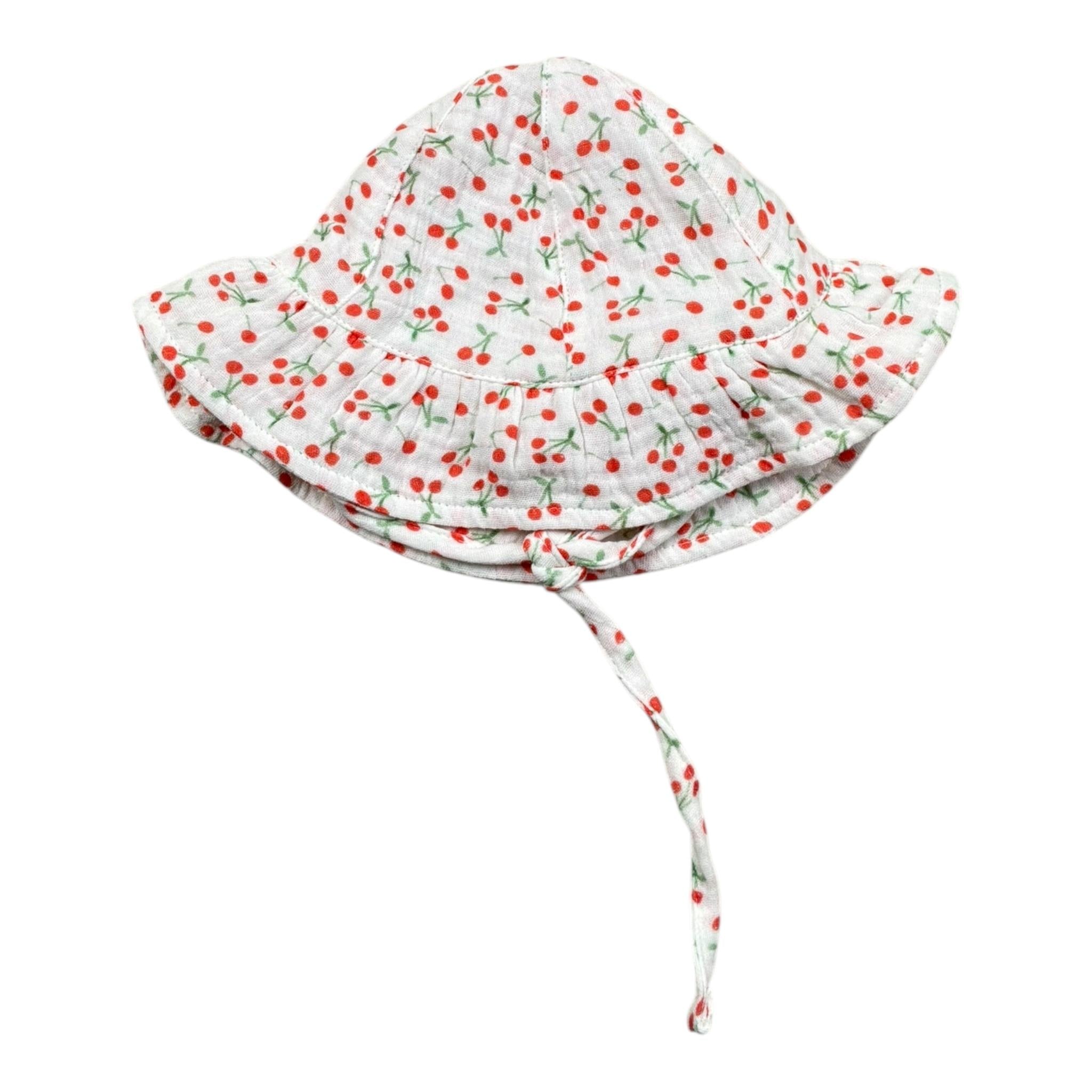 Petit Indi Cappello Tinta Unita con Fantasia Ciliege per Neonata SS25A9010 BIANCO PETIT INDI 