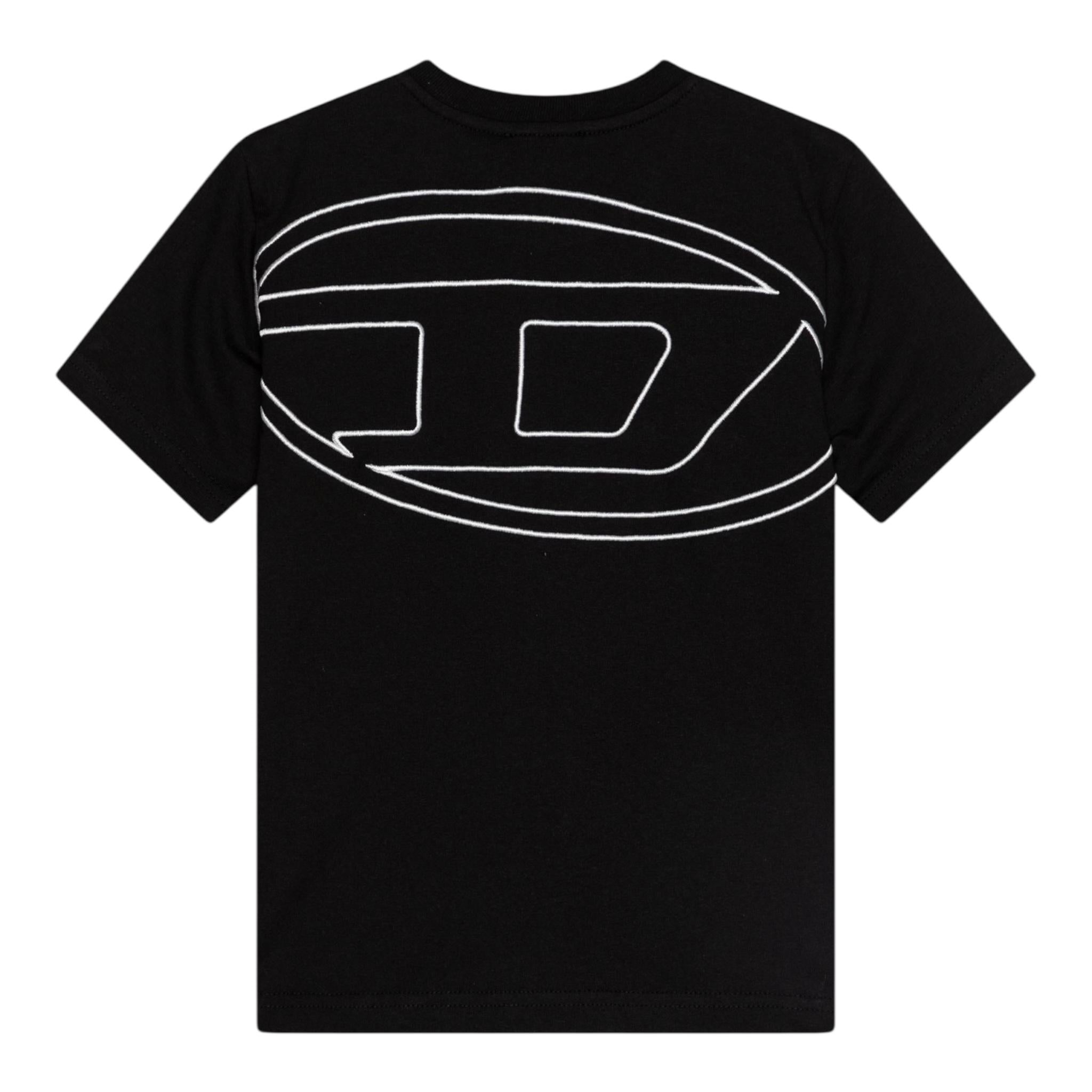 Diesel T-Shirt Girocollo Tinta Unita con Logo per Bambino J02276 NERO DIESEL 