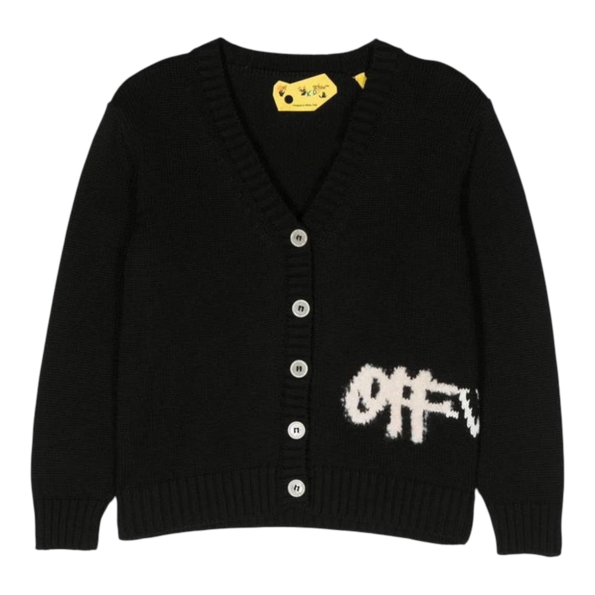 OFF-WHITE cardigan tinta unita con ricami in contrasto Nero per Bambino OGCHB003F23 NERO OFF-WHITE 