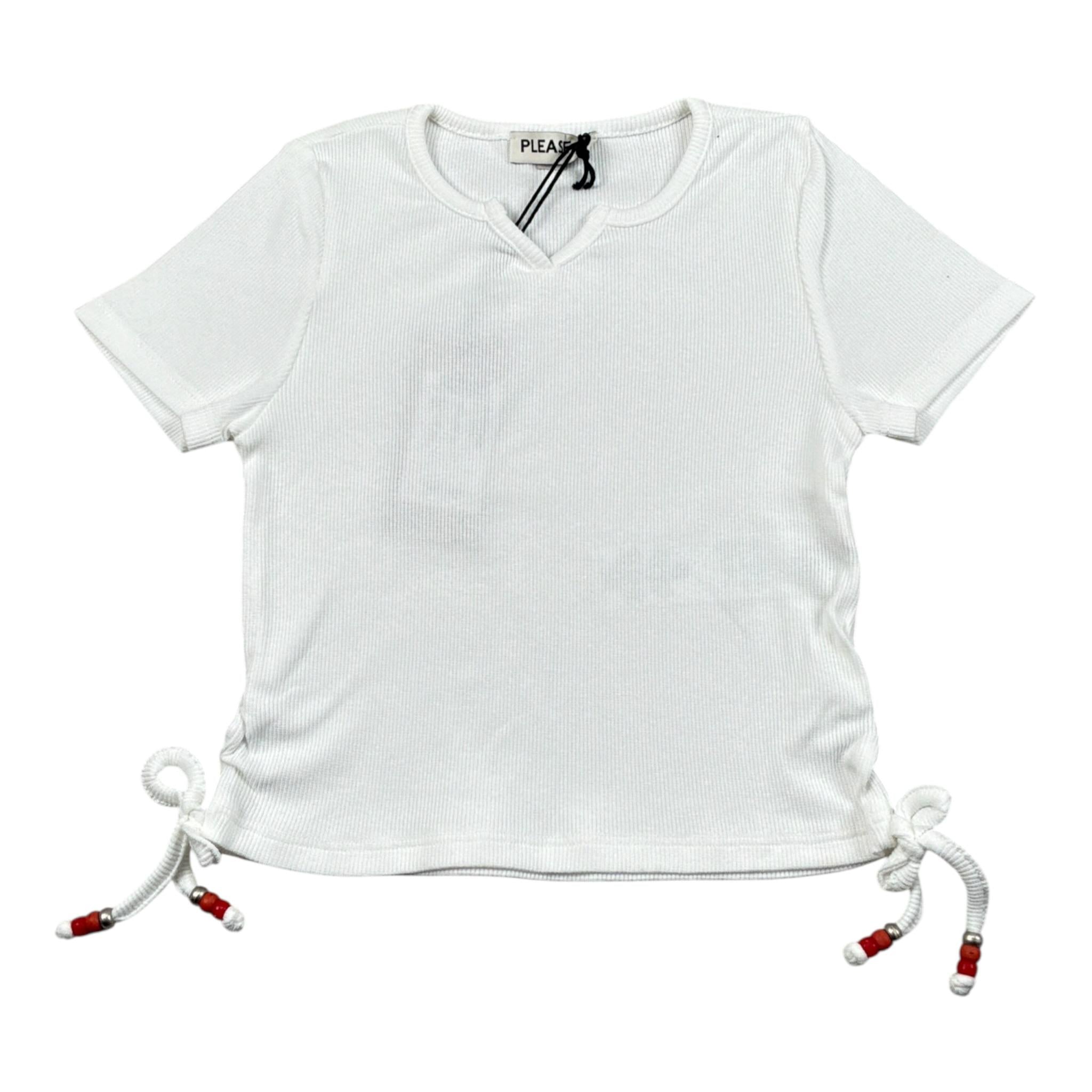 Please T-Shirt tinta unita con Elastico Bianco per Bambina MBC9072G72 BIANCO PLEASE 