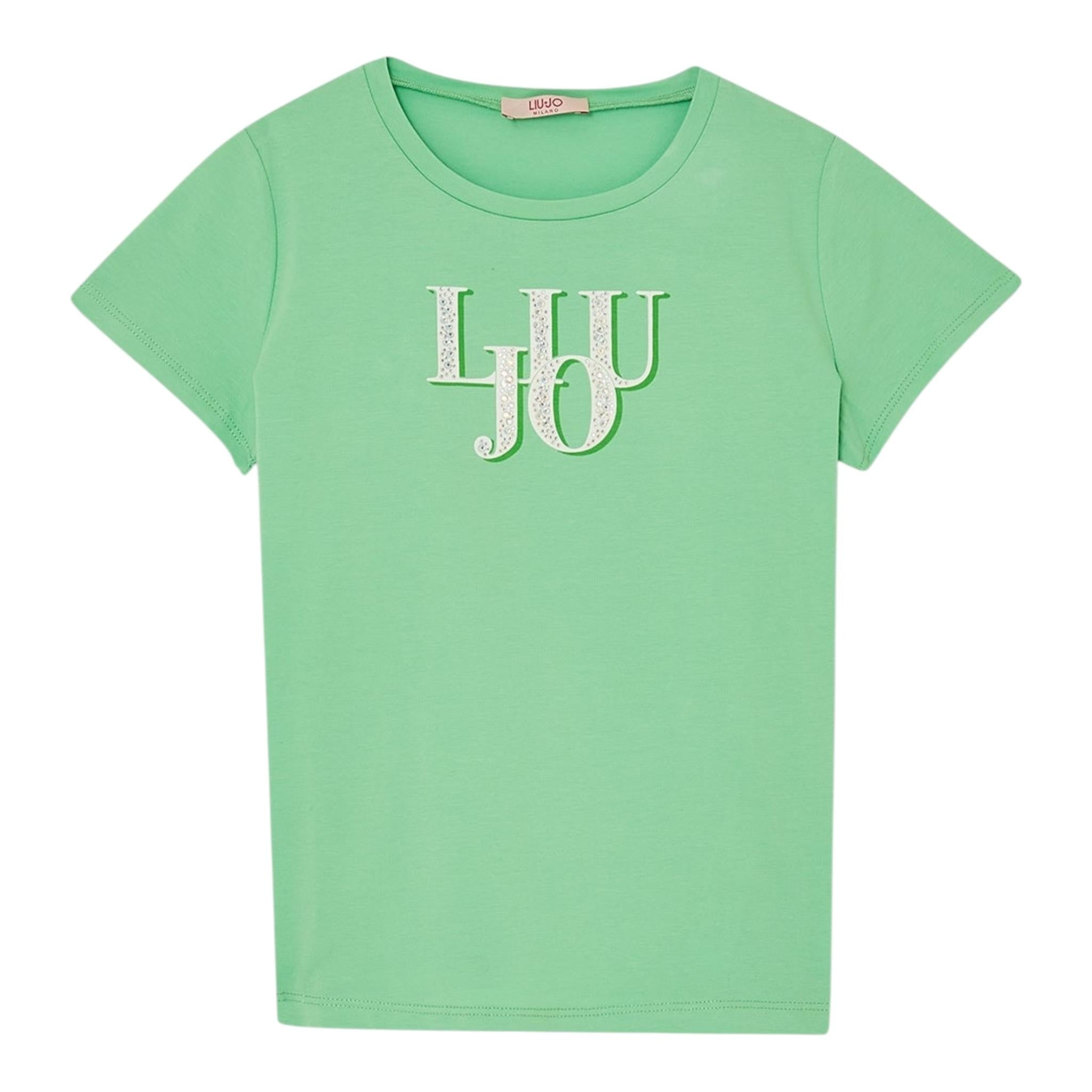 Liu Jo T-Shirt Girocollo Tinta Unita con Logo per Bambina GA5116 VERDE LIU JO 