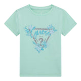 Guess T-Shirt Girocollo Tinta Unita con Stampa per Bambina K5GI14K6YW4 VERDE ACQUA GUESS 
