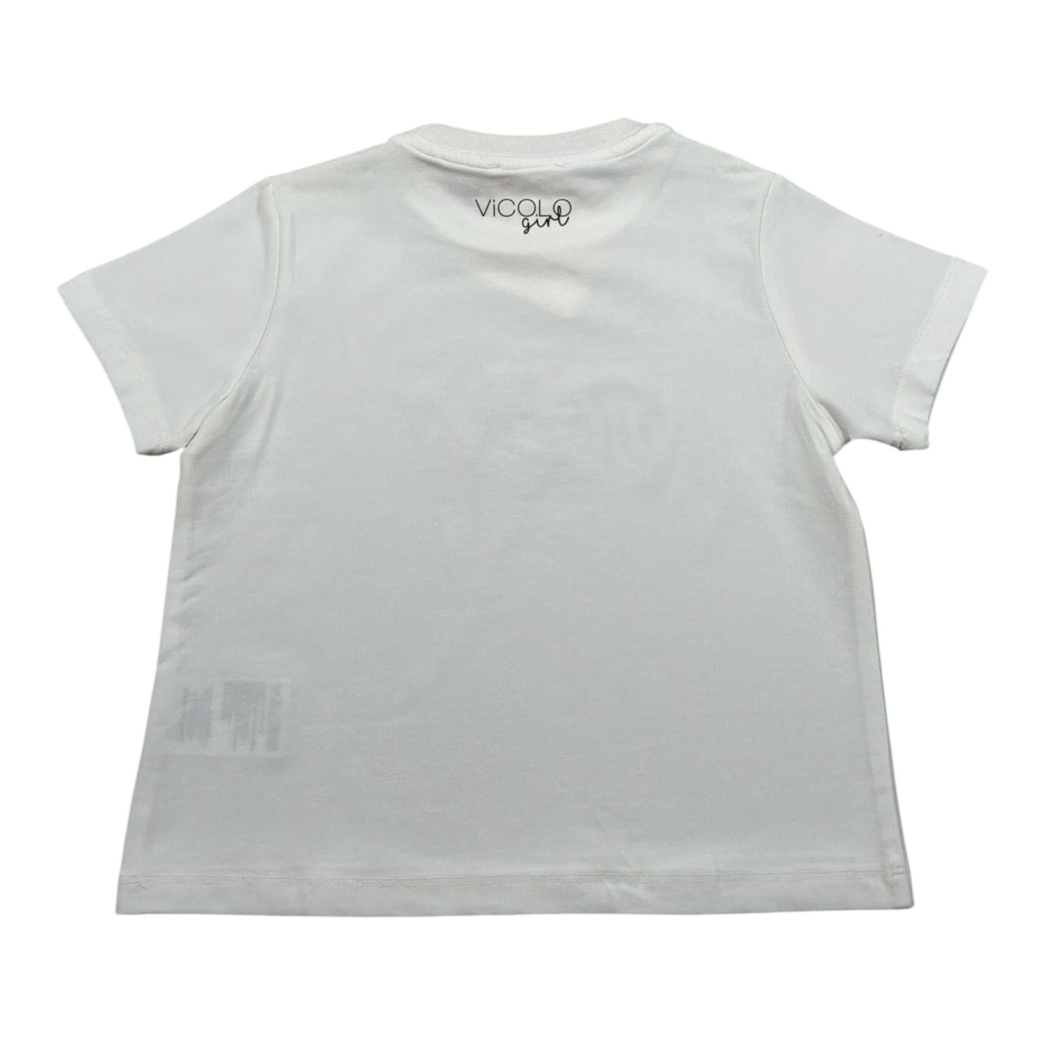 Vicolo T-Shirt Girocollo Tinta Unita con Brillantini per Bambina 3146M00230X BIANCO VICOLO 