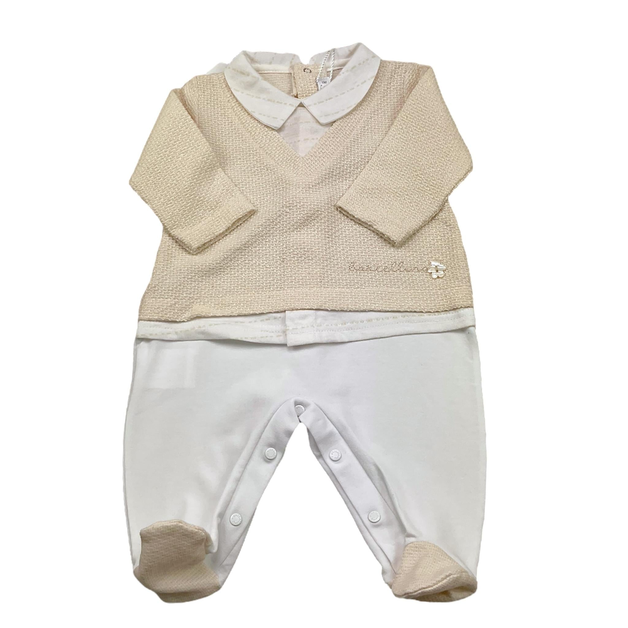 Barcellino Tutina Bicolore con Colletto per Neonato 9340 BIANCO/BEIGE BARCELLINO 