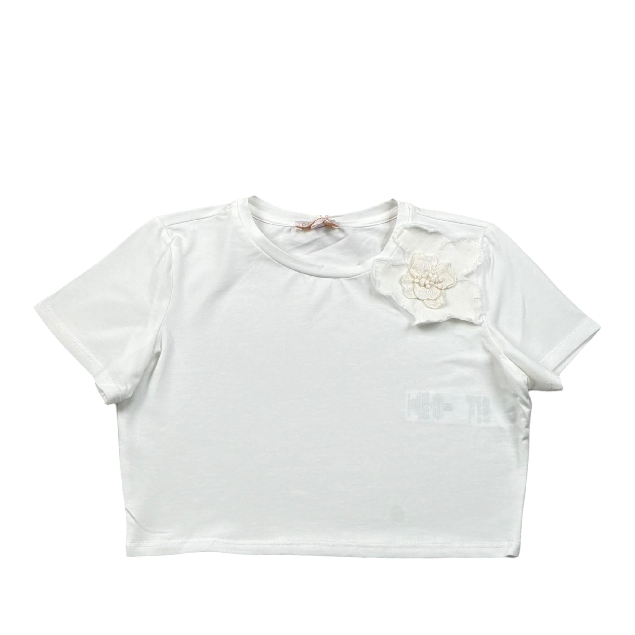 Please T-Shirt Tinta Unita con Applicazioni per Bambina MB23032G73 BIANCO PLEASE 