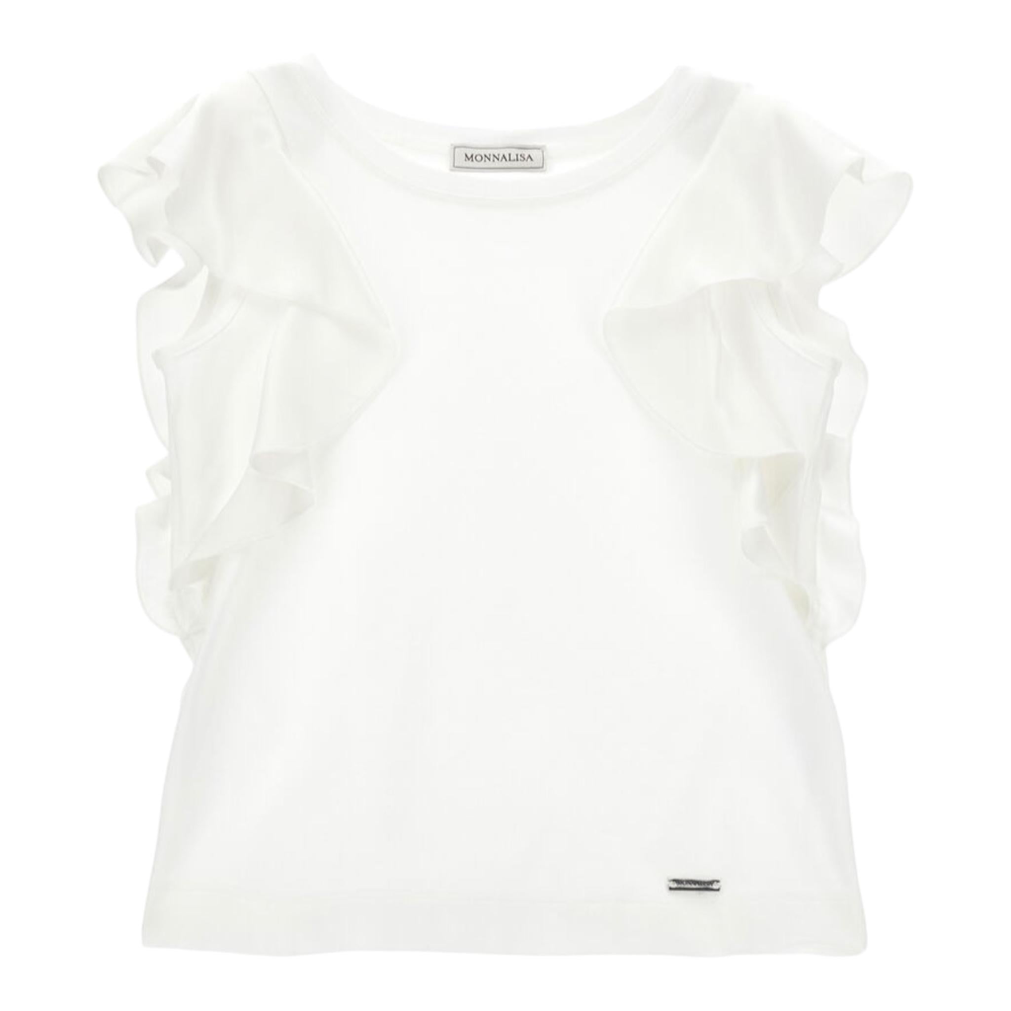 Monnalisa Canotta Tinta Unita con Balze per Bambina 17E601 BIANCO MONNALISA 
