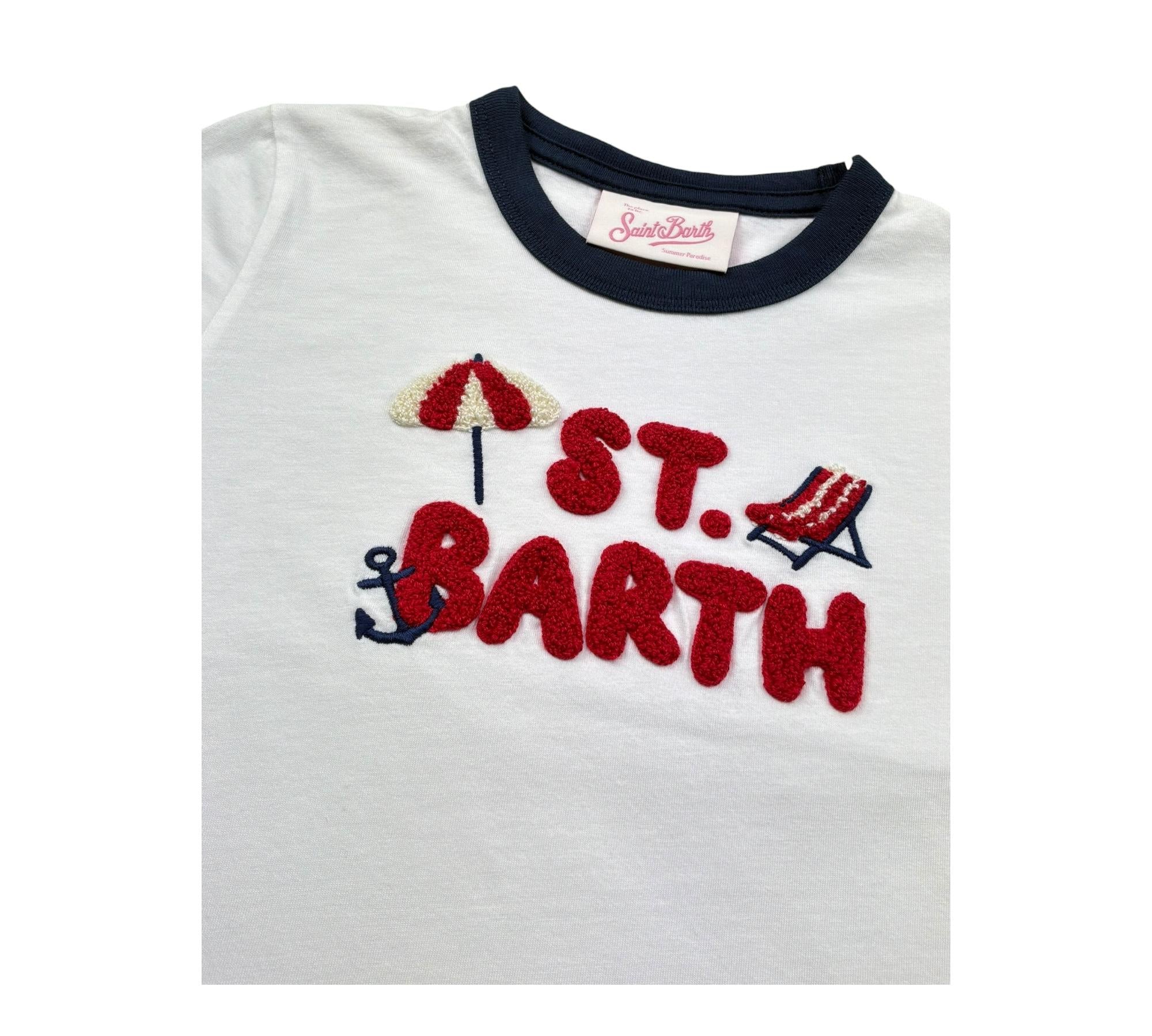 Saint Barth T-Shirt Girocollo Tinta Unita con Logo per Bambina SBSUMMER BIANCO SAINT BARTH 
