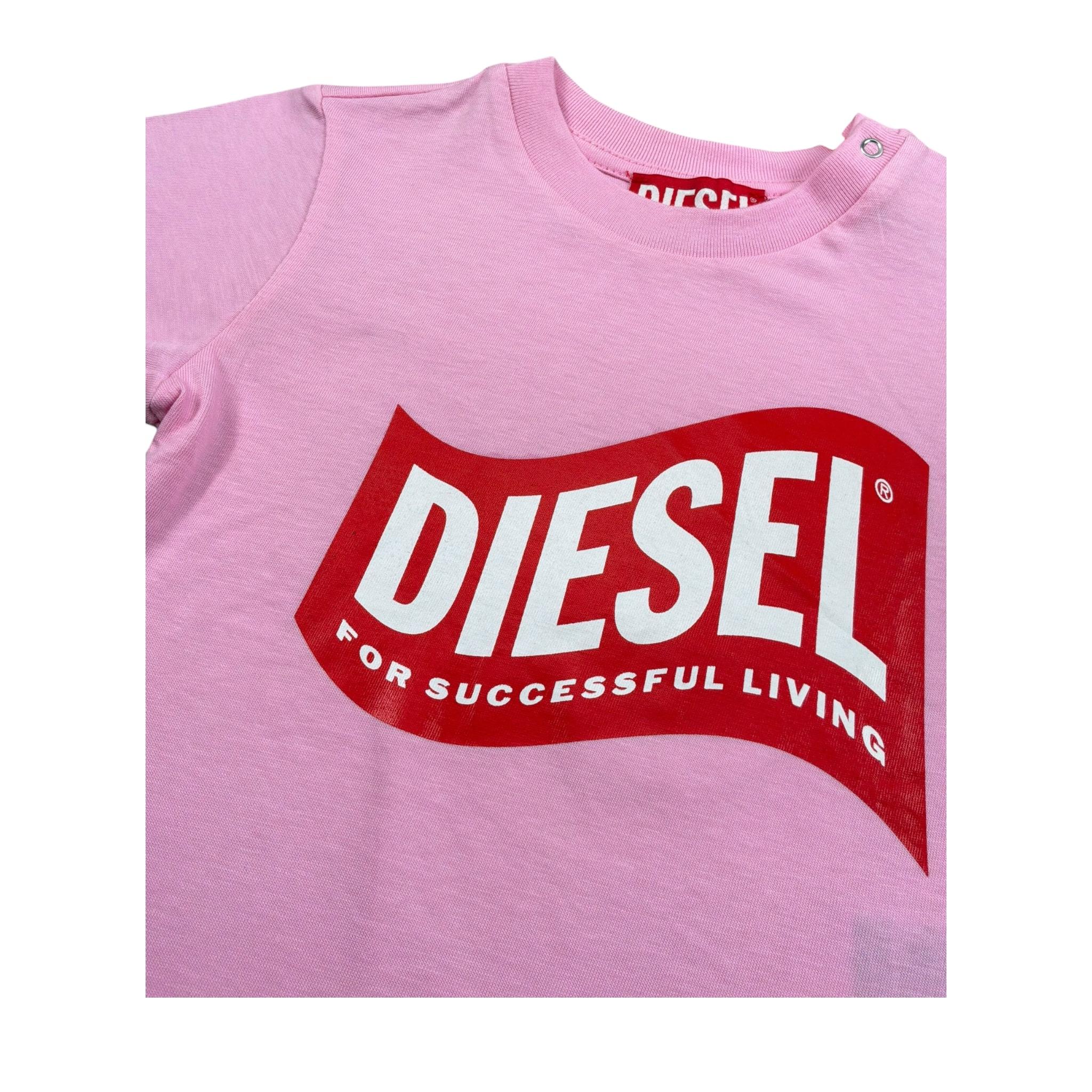 Diesel T-Shirt Girocollo Tinta Unita con Stampa per Neonata K00348 ROSA DIESEL 