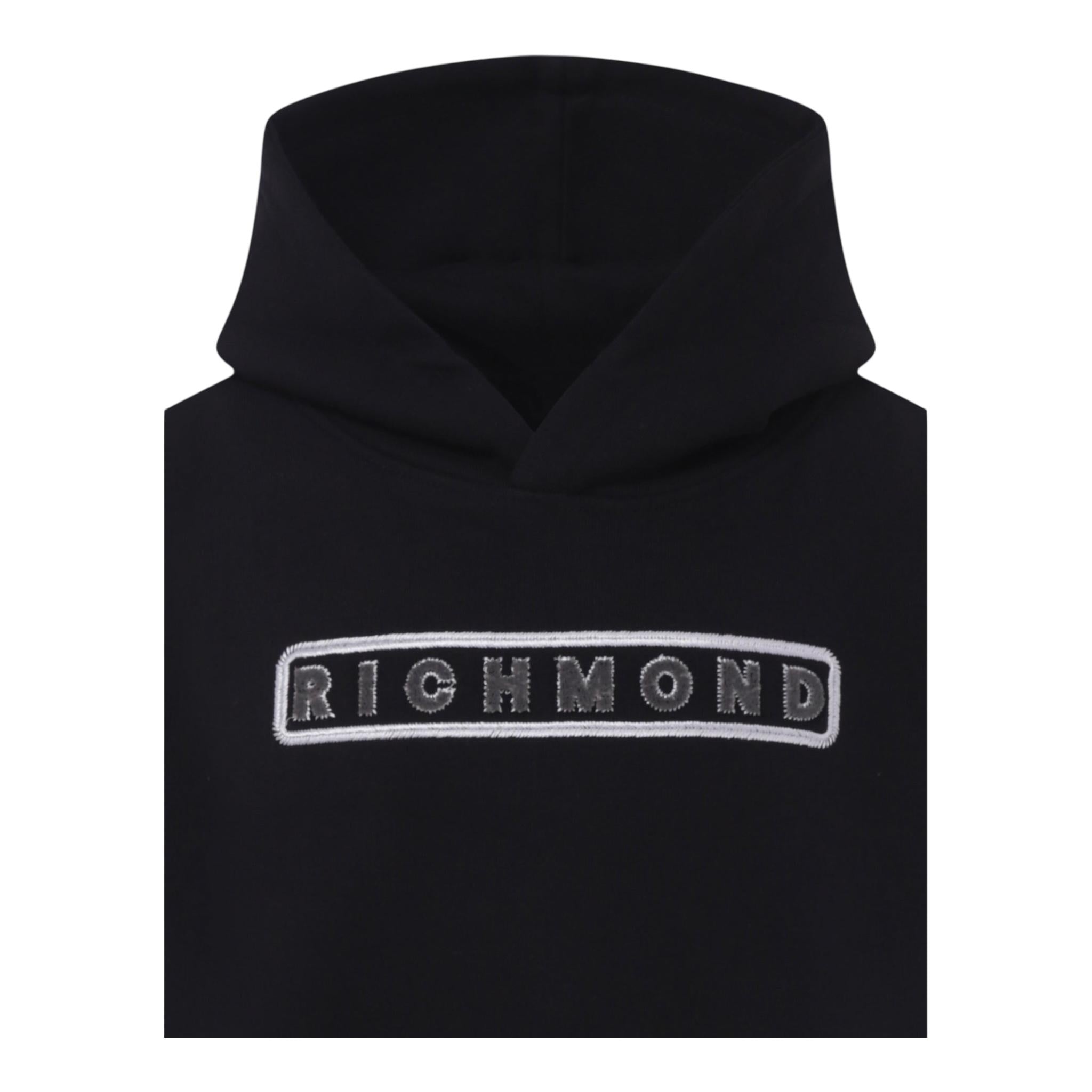 John Richmond Felpa Tinta Unita con Cappuccio E Stampa per Bambina RBP25167FE NERO JOHN RICHMOND 