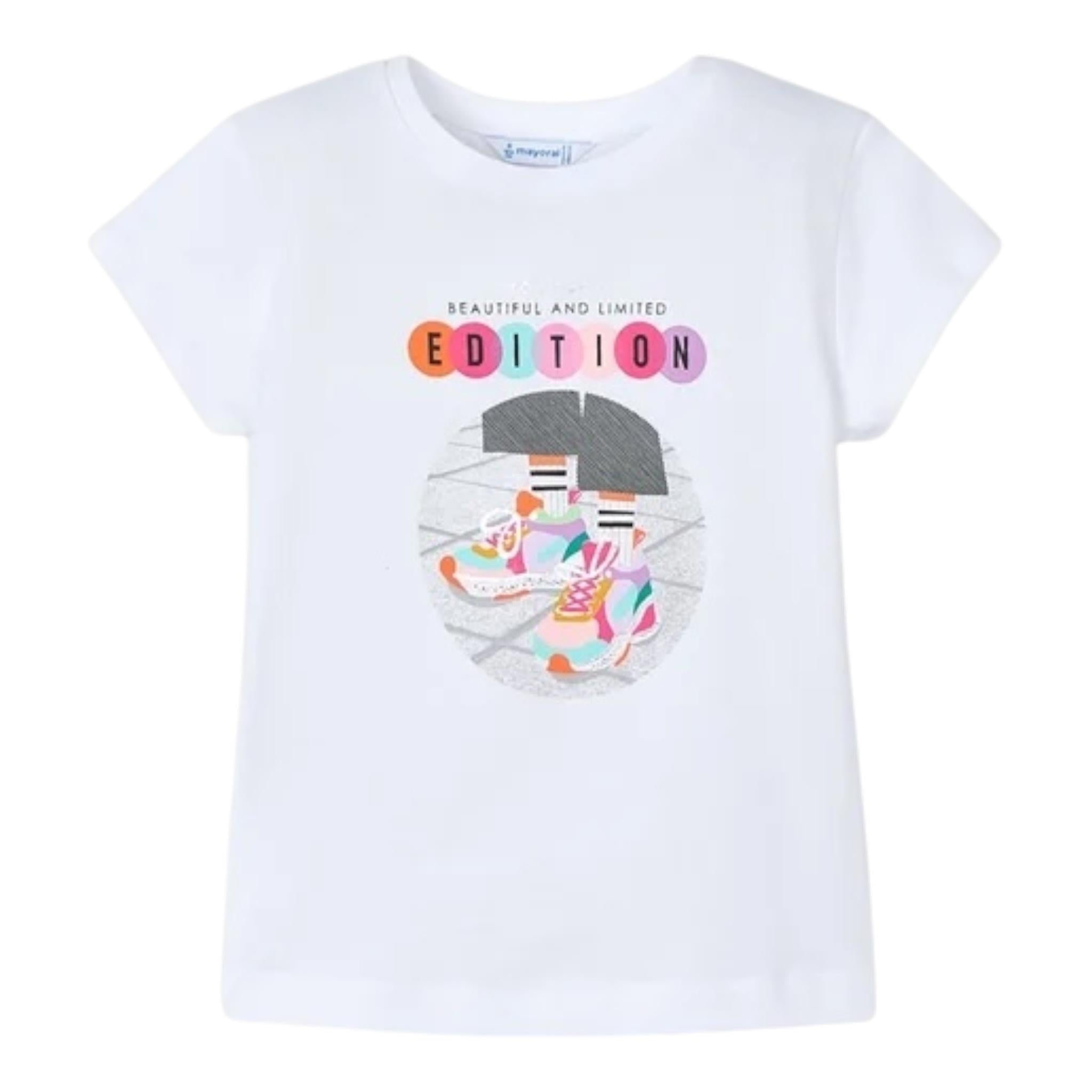 Mayoral T-Shirt Girocollo Tinta Unita con Stampa per Bambina 3014 BIANCO MAYORAL 