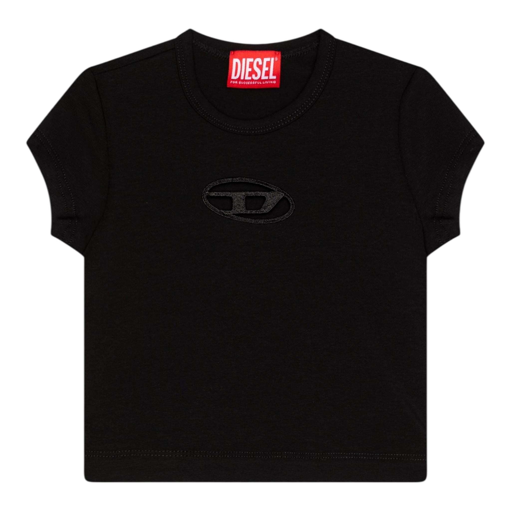 Diesel T-Shirt Girocollo Tinta Unita con Logo per Bambina J01830 NERO DIESEL 