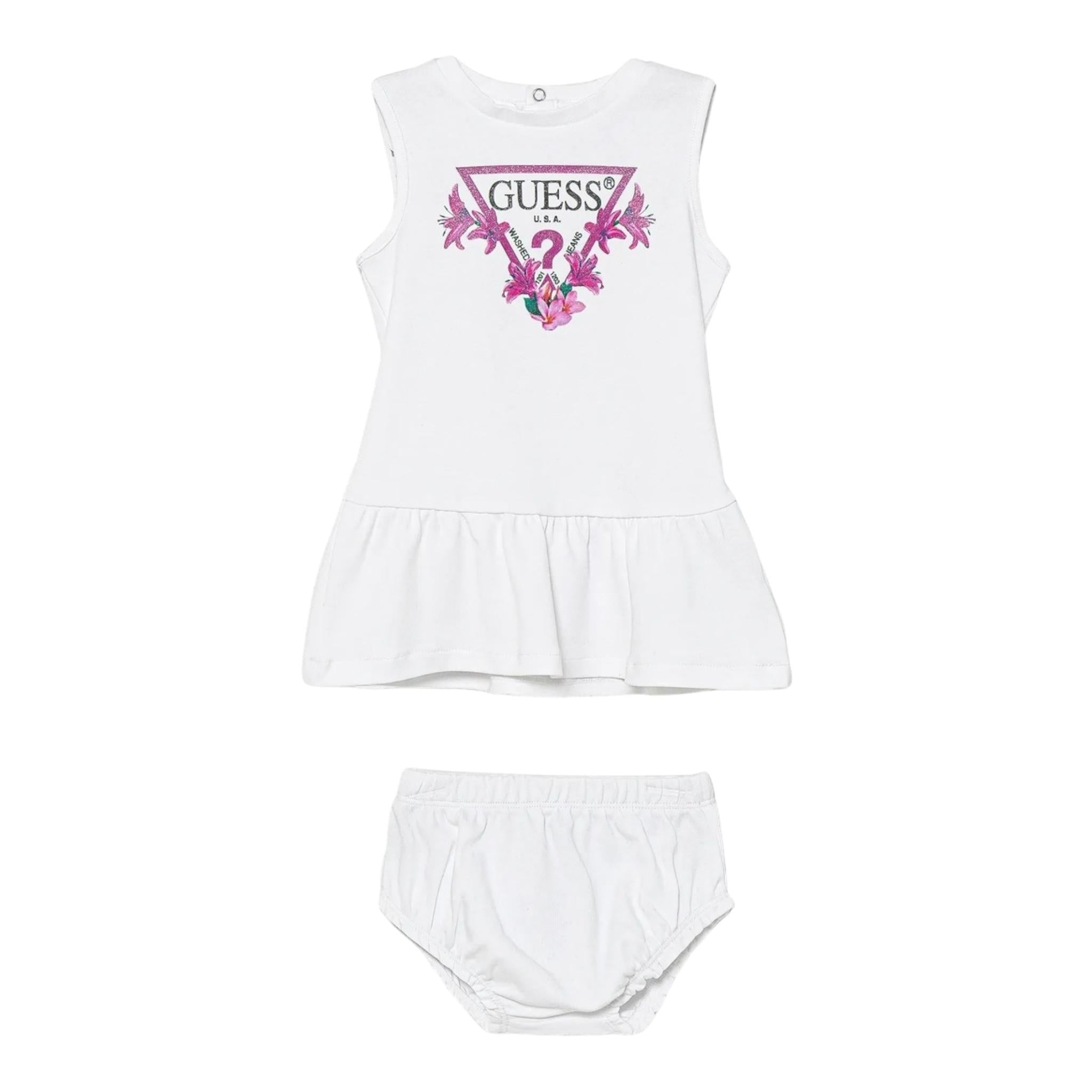 Guess Abito Giromanica Tinta Unita con Culotte per Neonata A4GK18KA6W4 BIANCO GUESS 