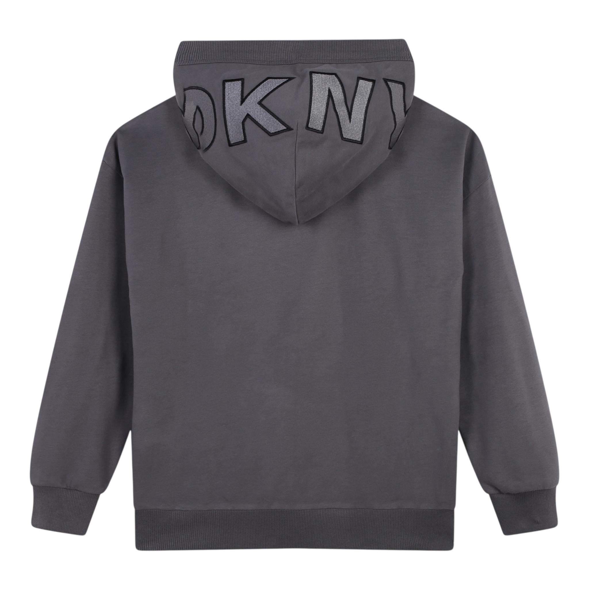 DKNY felpa chiusa con cappuccio tinta unita Grigio per Bambino D60207 GRIGIO DKNY 