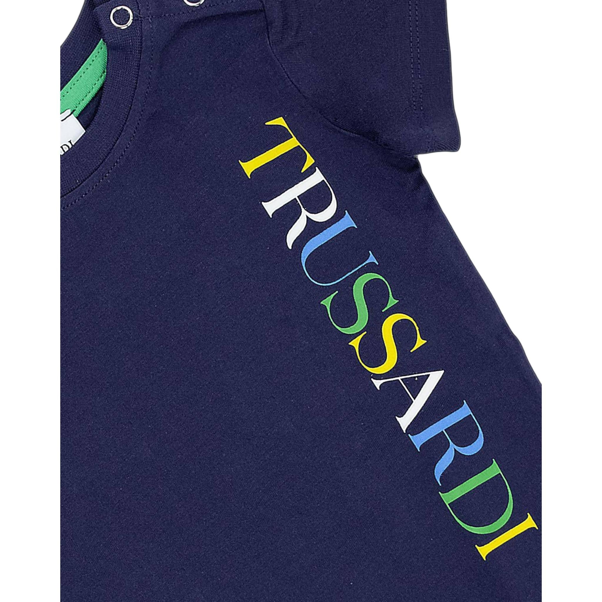 Trussardi T-Shirt Girocollo Tinta Unita con Logo per Neonato TIP24069TSX BLU TRUSSARDI 