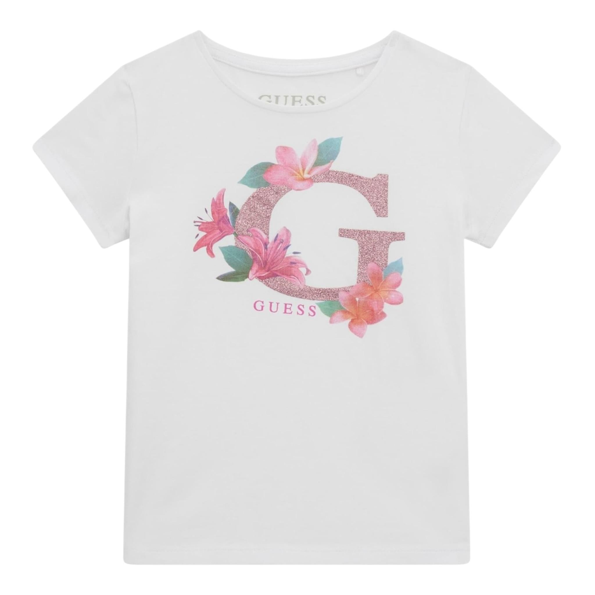 Guess T-Shirt Girocollo Tinta Unita con Stampa per Neonata A5GI02K6YW4XX BIANCO GUESS 