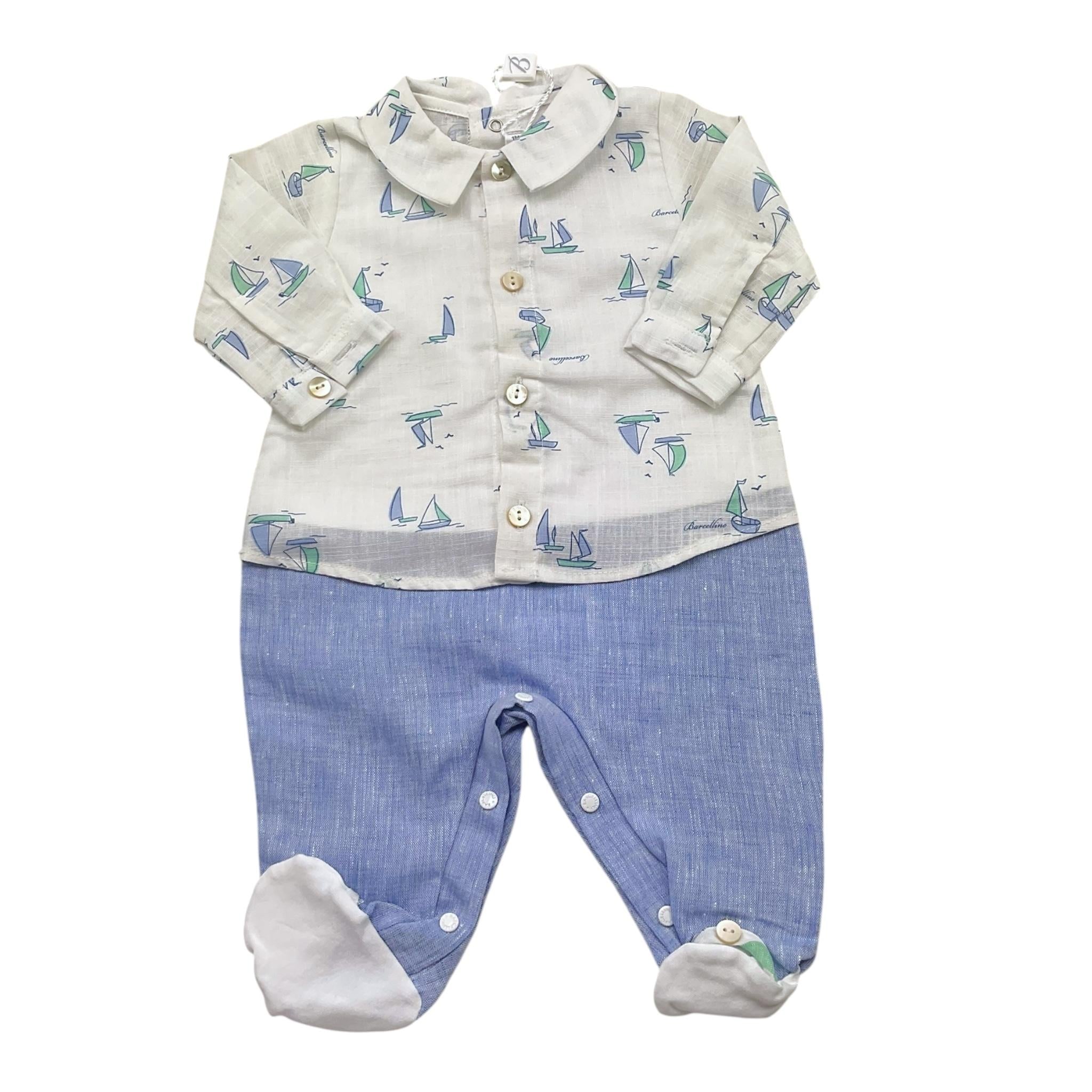 Barcellino Tutina Bicolore con Fantasia Barche per Neonato 100401 BIANC/AZZURRO BARCELLINO 