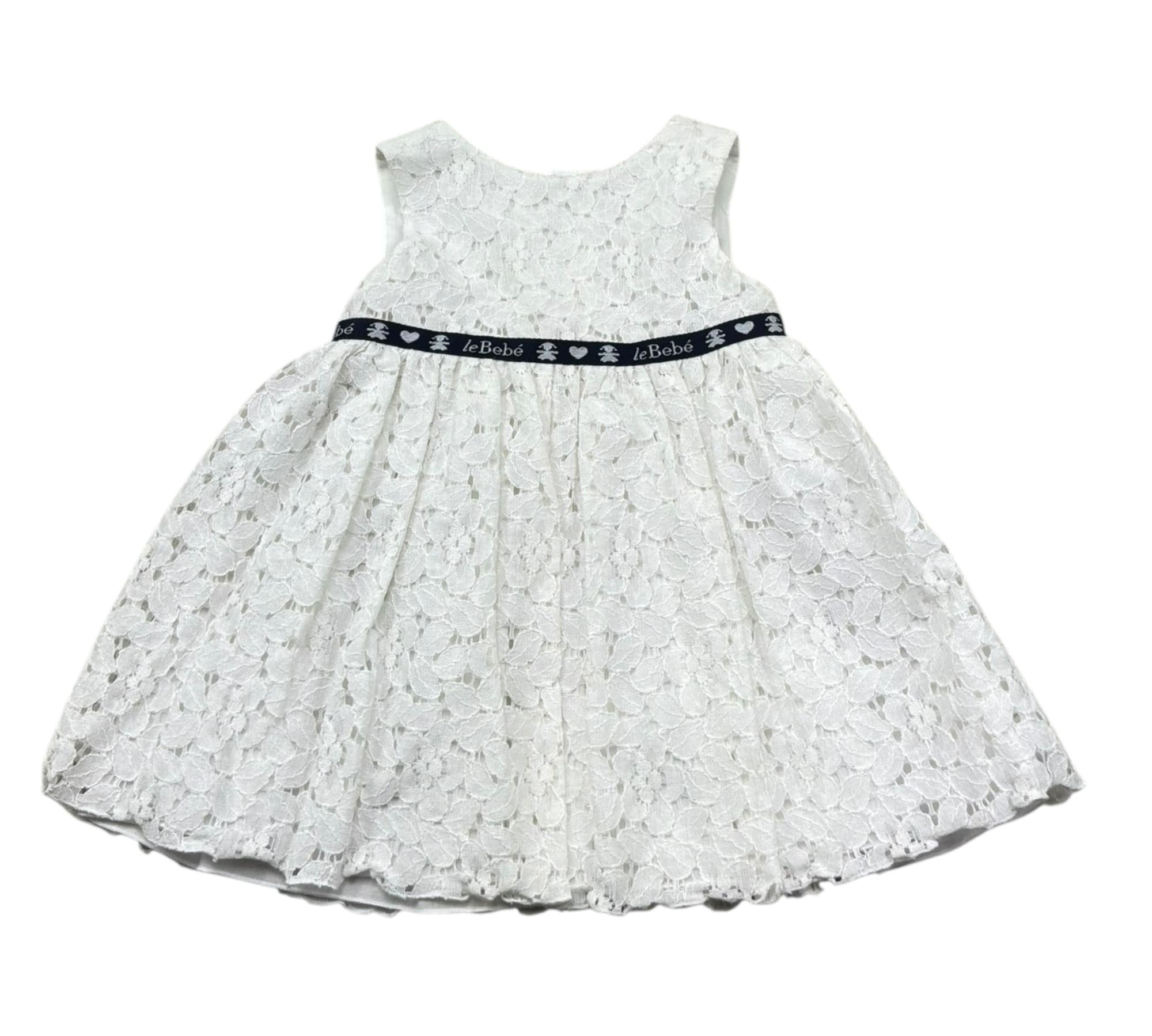 Le Bebe Abito Giromanica Tinta Unita con Ricami per Neonata LBG0695 BIANCO LE BEBE 