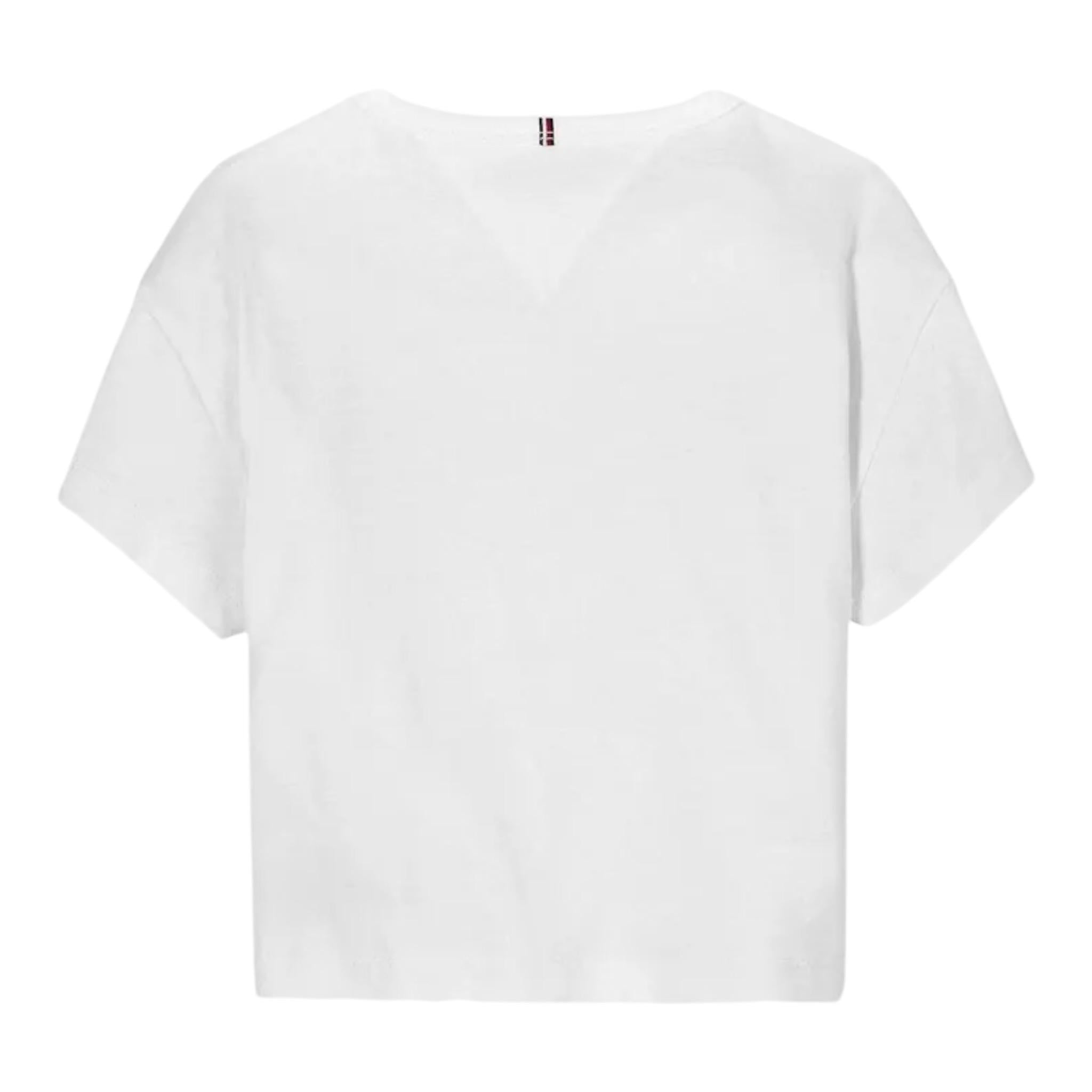 Tommy Hilfiger T-Shirt Girocollo Tinta Unita con Logo per Bambino KG0KG08555 BIANCO TOMMY HILFIGER 