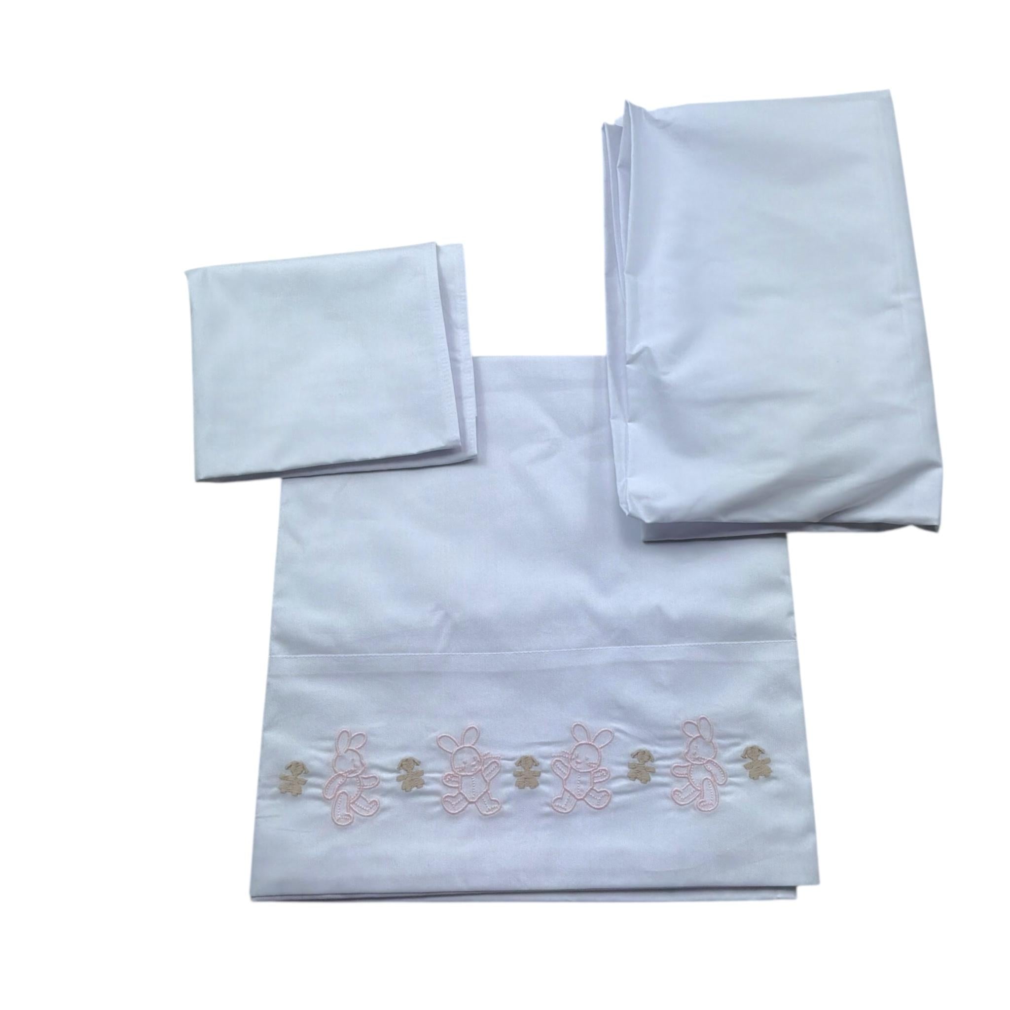 Le Bebe' Lenzuola Set 3 Pezzi Tinta Unita con Stampa per Neonata LBG6292 BIANCO LE BEBE' 