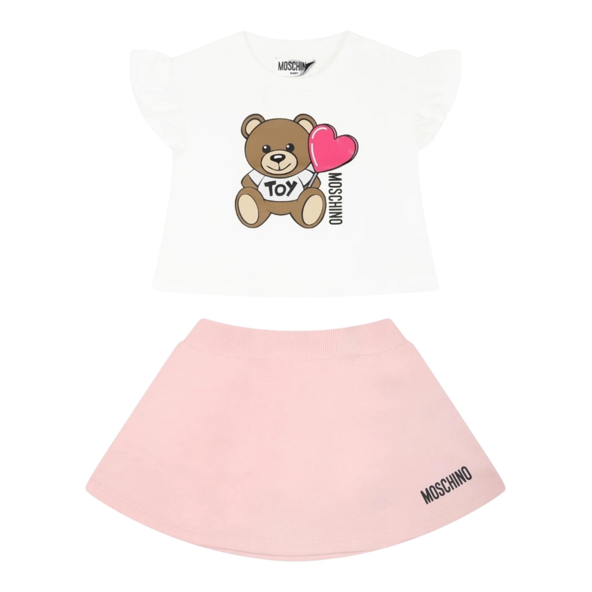 Moschino Completo 2 Pezzi T-Shirt-Gonna per Neonata MDG01G BIANCO/ROSA MOSCHINO 