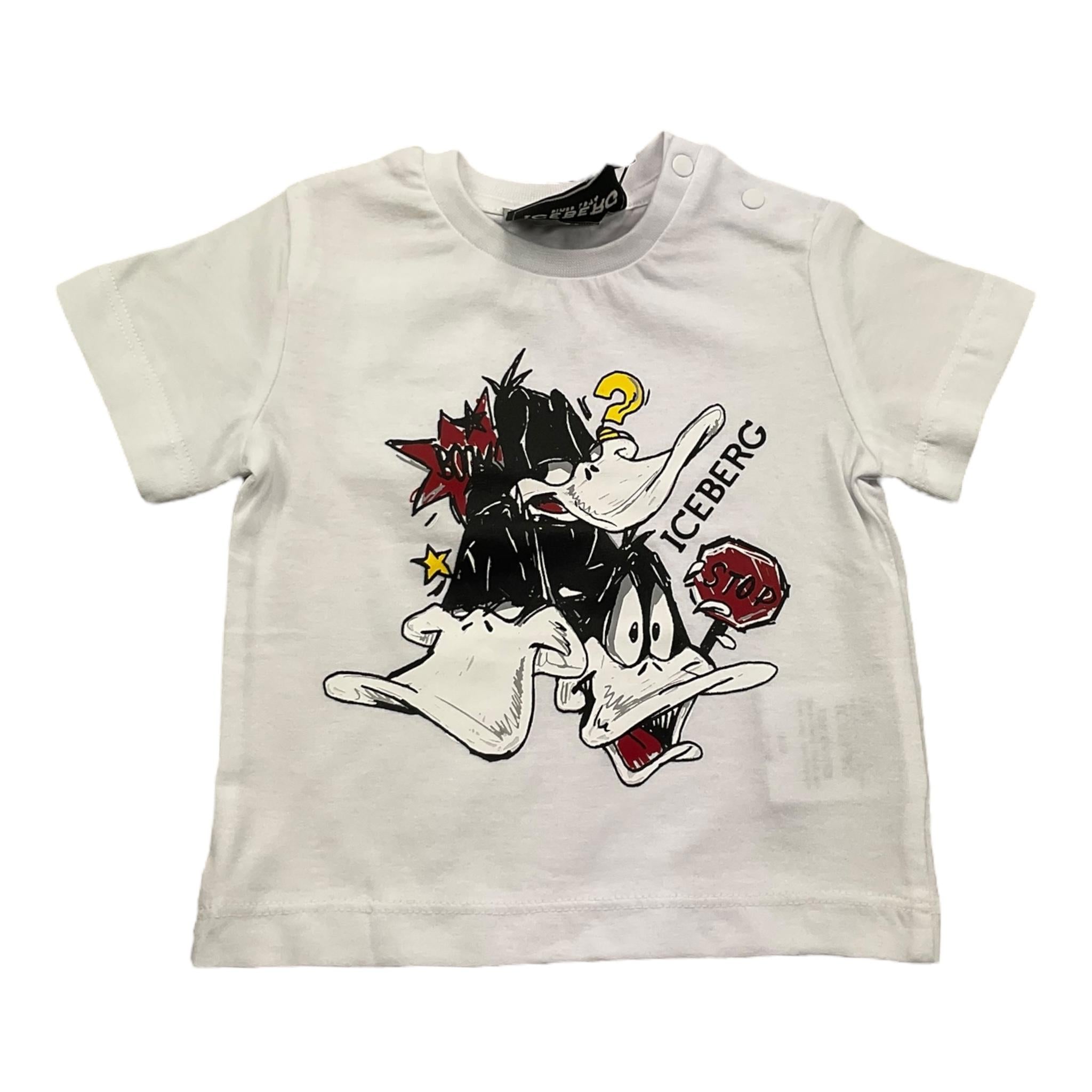 Iceberg T-Shirt Girocollo Tinta Unita con Stampa per Neonato TSICE5107B BIANCO ICEBERG 