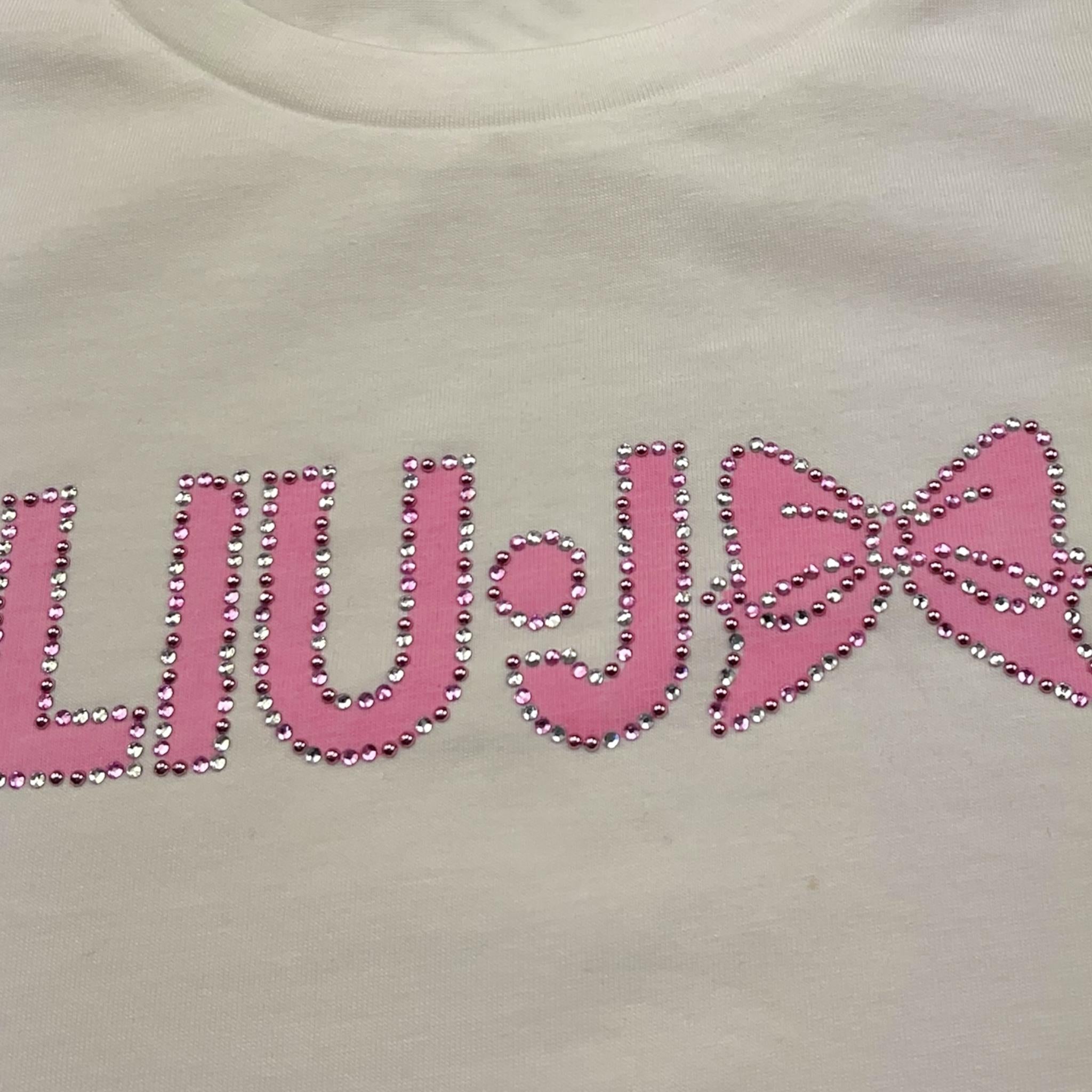Liu Jo T-Shirt Girocollo Tinta Unita con Brillantini per Bambina KA5081 BIANCO LIU JO 