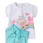 Sarabanda Completo 2 Pezzi T-Shirt-Short Bicolore per Neonata 0B236XN BIANCO/AZZURRO SARABANDA 