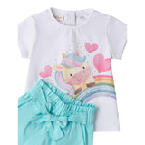 Sarabanda Completo 2 Pezzi T-Shirt-Short Bicolore per Neonata 0B236XN BIANCO/AZZURRO SARABANDA 