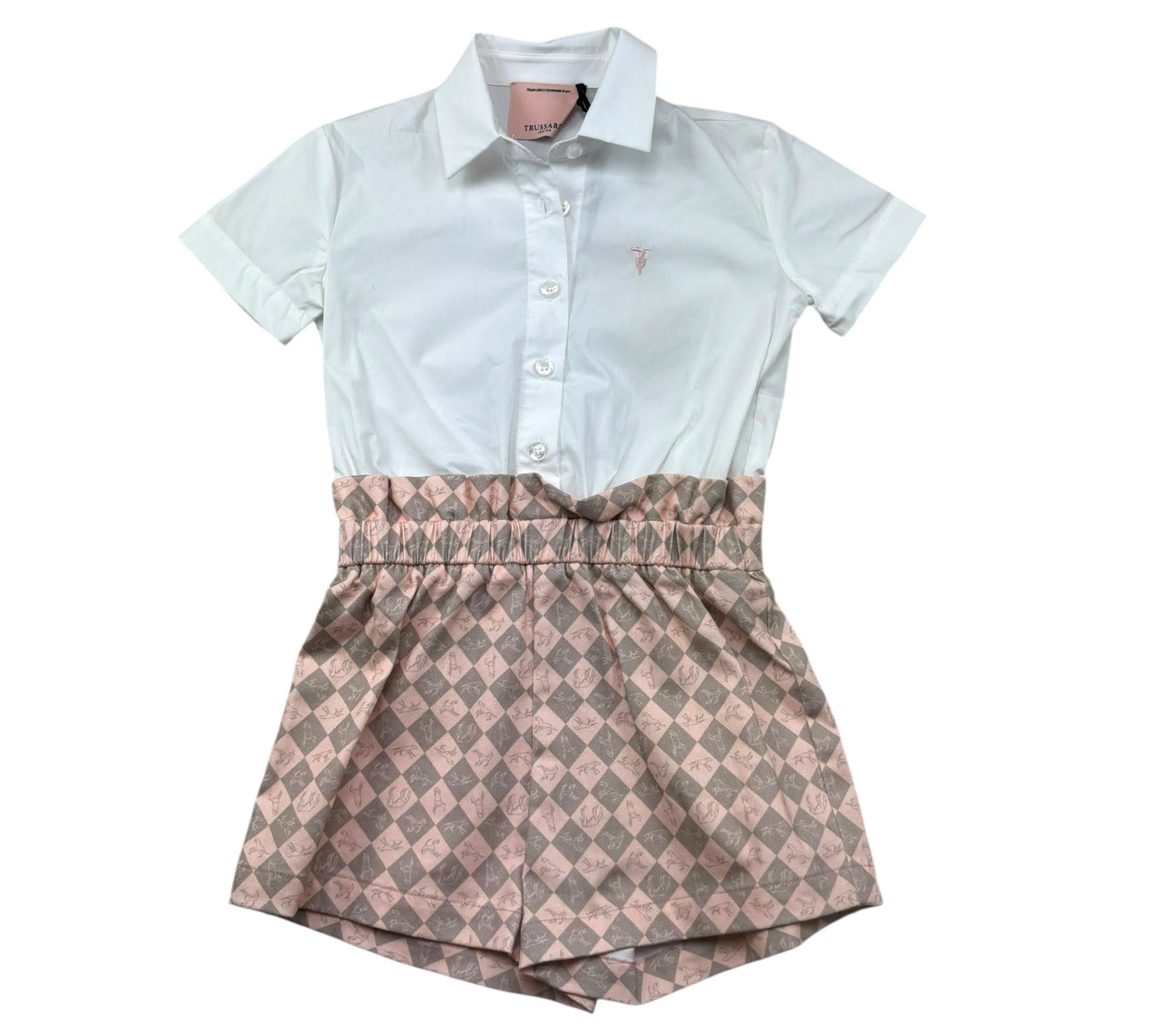 Trussardi Tuta Intera Mezza Manica Bicolore per Bambina TGP26079TU BIANCO/ROSA TRUSSARDI 