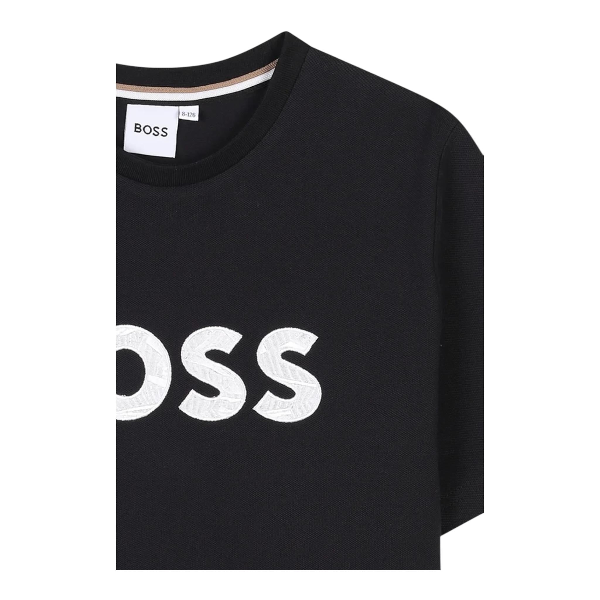 Boss T-Shirt Girocollo Tinta Unita con Logo per Bambino J52049X NERO BOSS 
