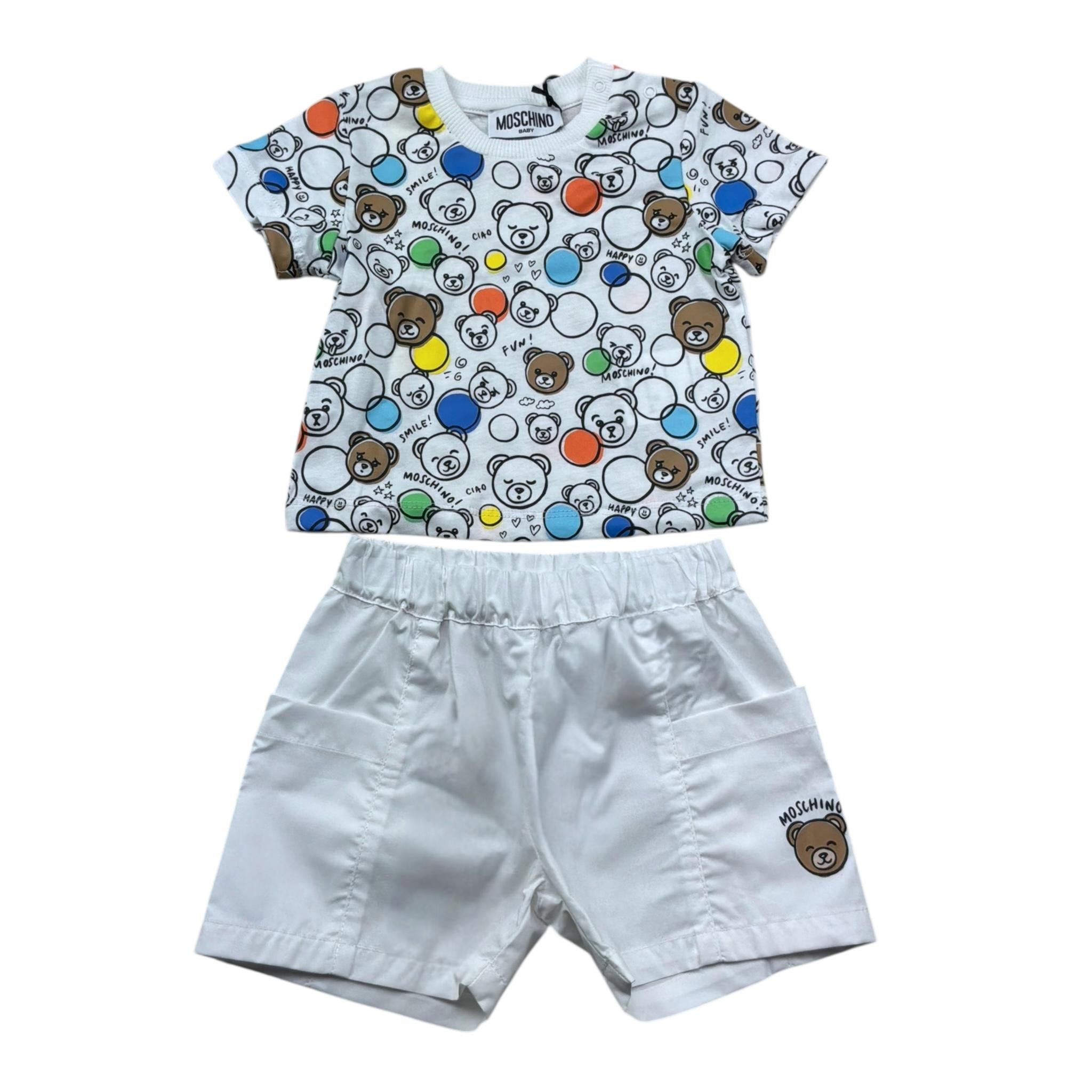 Moschino Completo 2 Pezzi T-Shirt-Bermuda Tinta Unita con Stampa per Neonato MUG01V BIANCO MOSCHINO 
