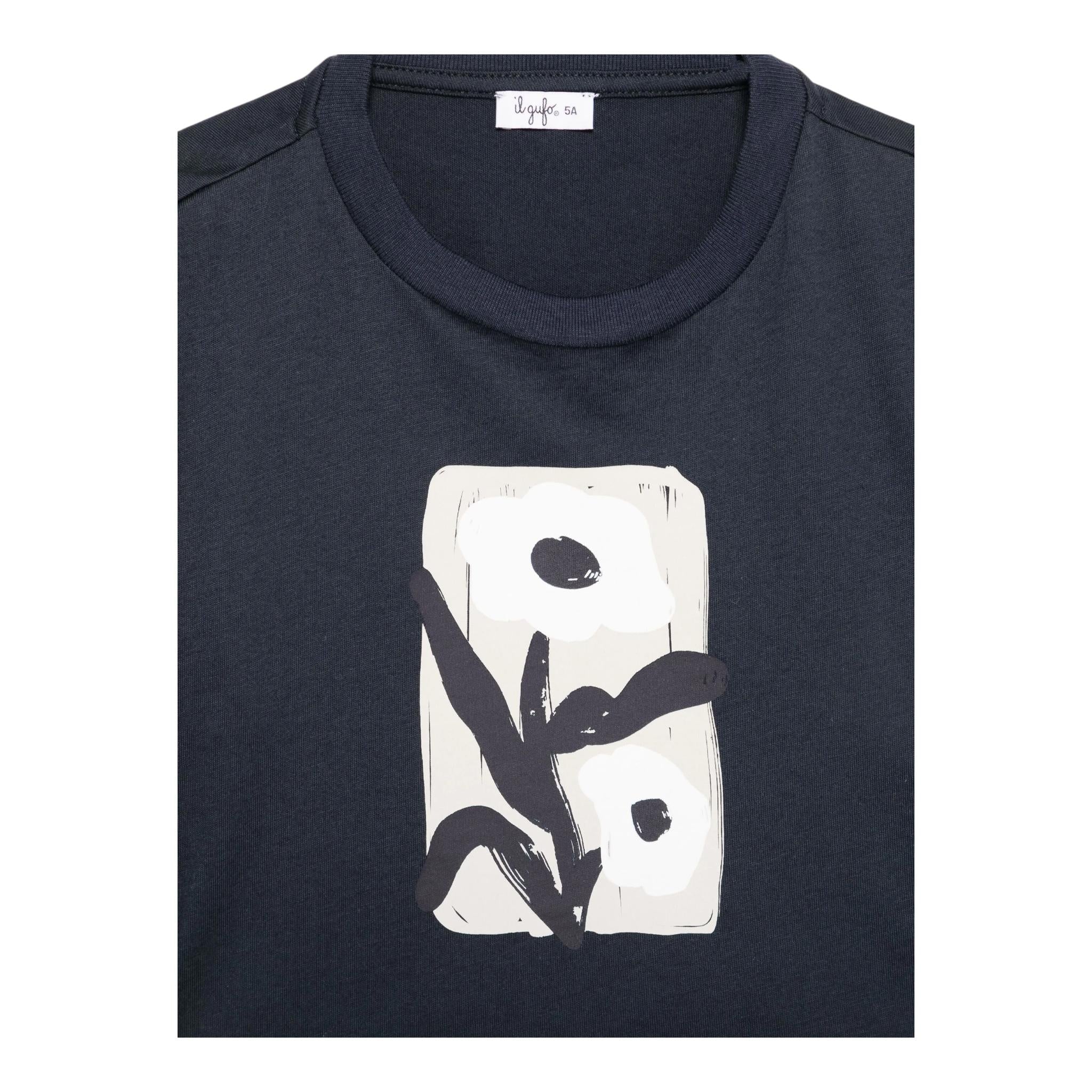 Il Gufo T-Shirt Girocollo Tinta Unita con Stampa per Neonata P25TS477MF001N BLU IL GUFO 