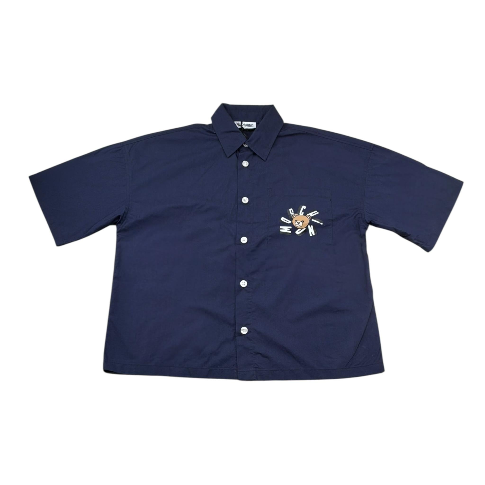 Moschino Camicia Mezza Manica Tinta Unita con Stampa per Bambina HUC01W BLU MOSCHINO 