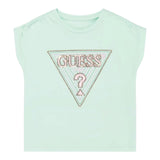 Guess T-Shirt Tinta Unita con Stampa E Paillettes per Neonata K5GI12K6YW4X VERDE ACQUA GUESS 