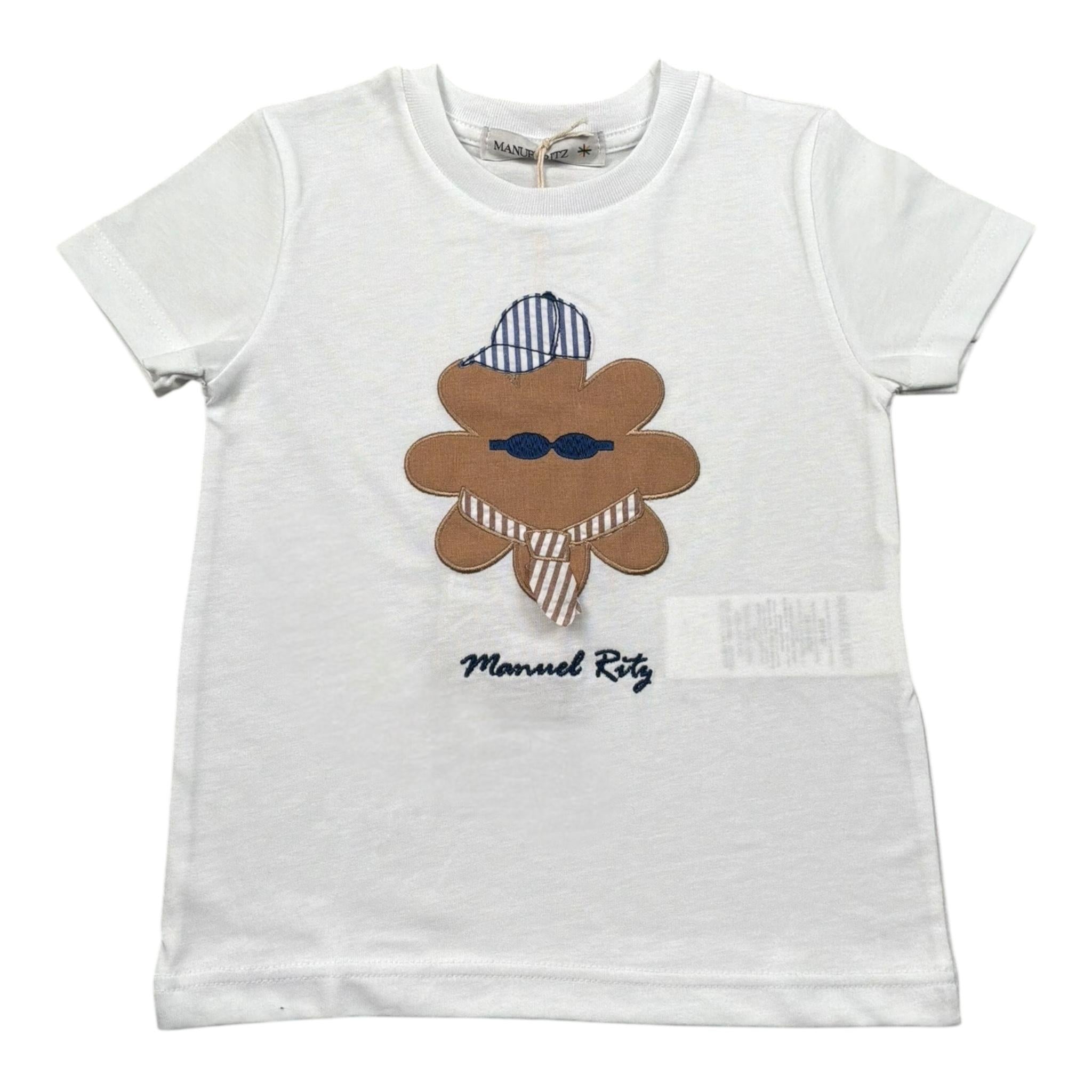 Manuel Ritz T-Shirt Girocollo Tinta Unita con Stampa per Bambino MR3107 BIANCO MANUEL RITZ 