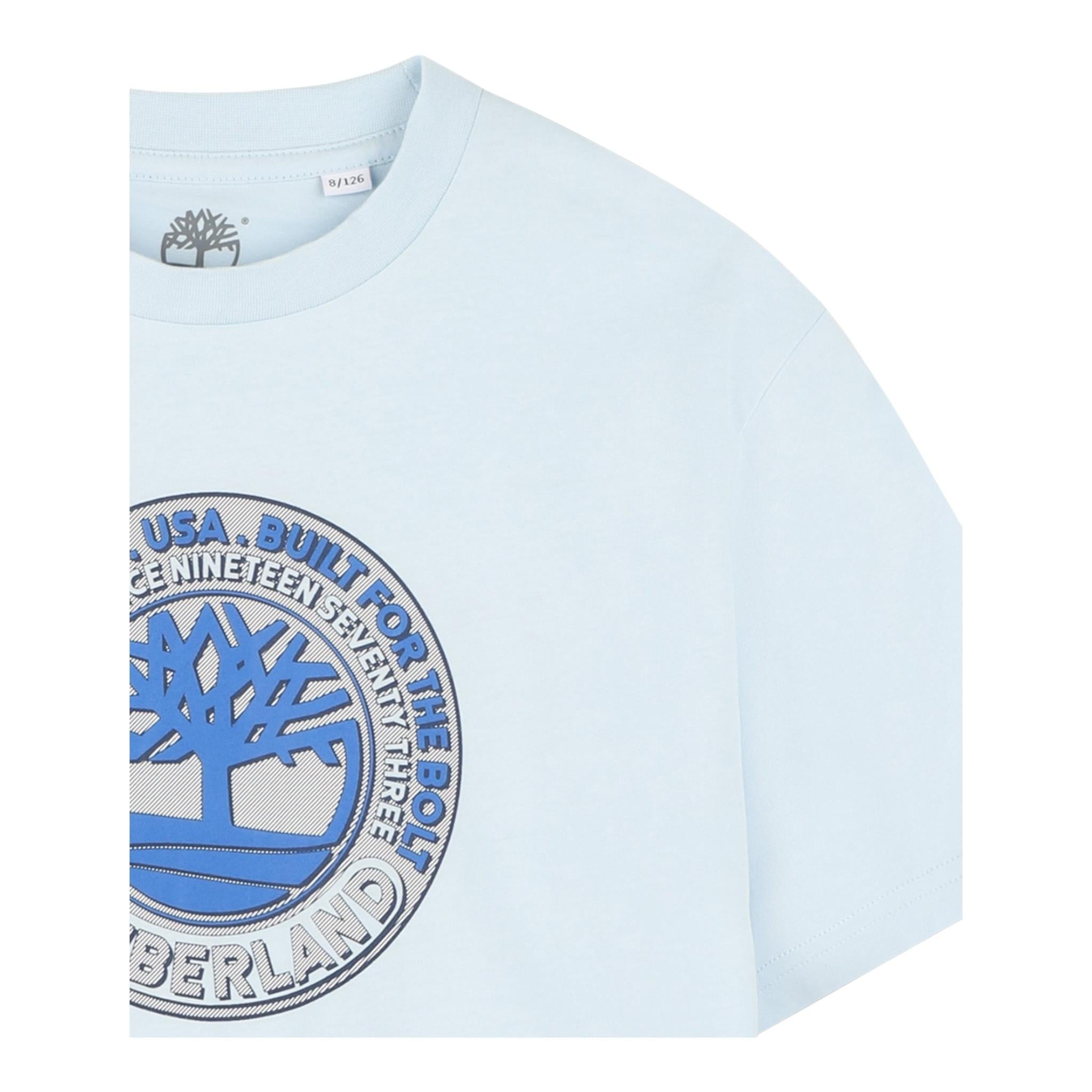 Timberland T-Shirt Girocollo Tinta Unita con Stampa per Bambino T60438 AZZURRO TIMBERLAND 