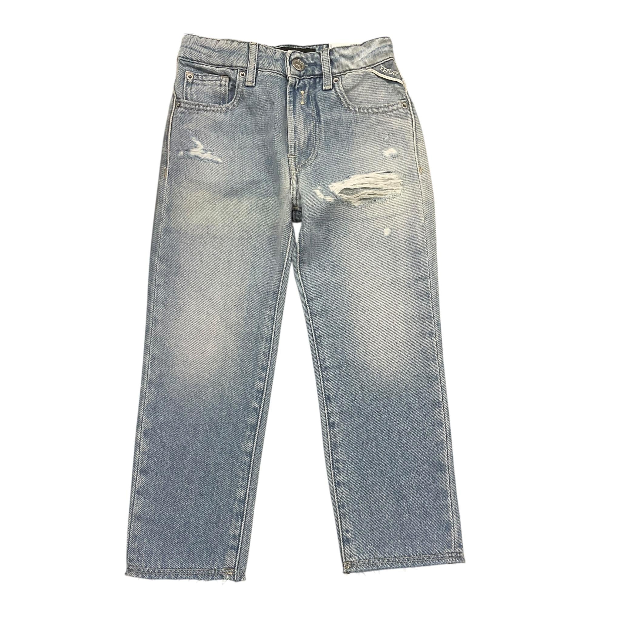 Replay Jeans Tinta Unita con Strappi per Bambino SG9344 AZZURRO REPLAY 