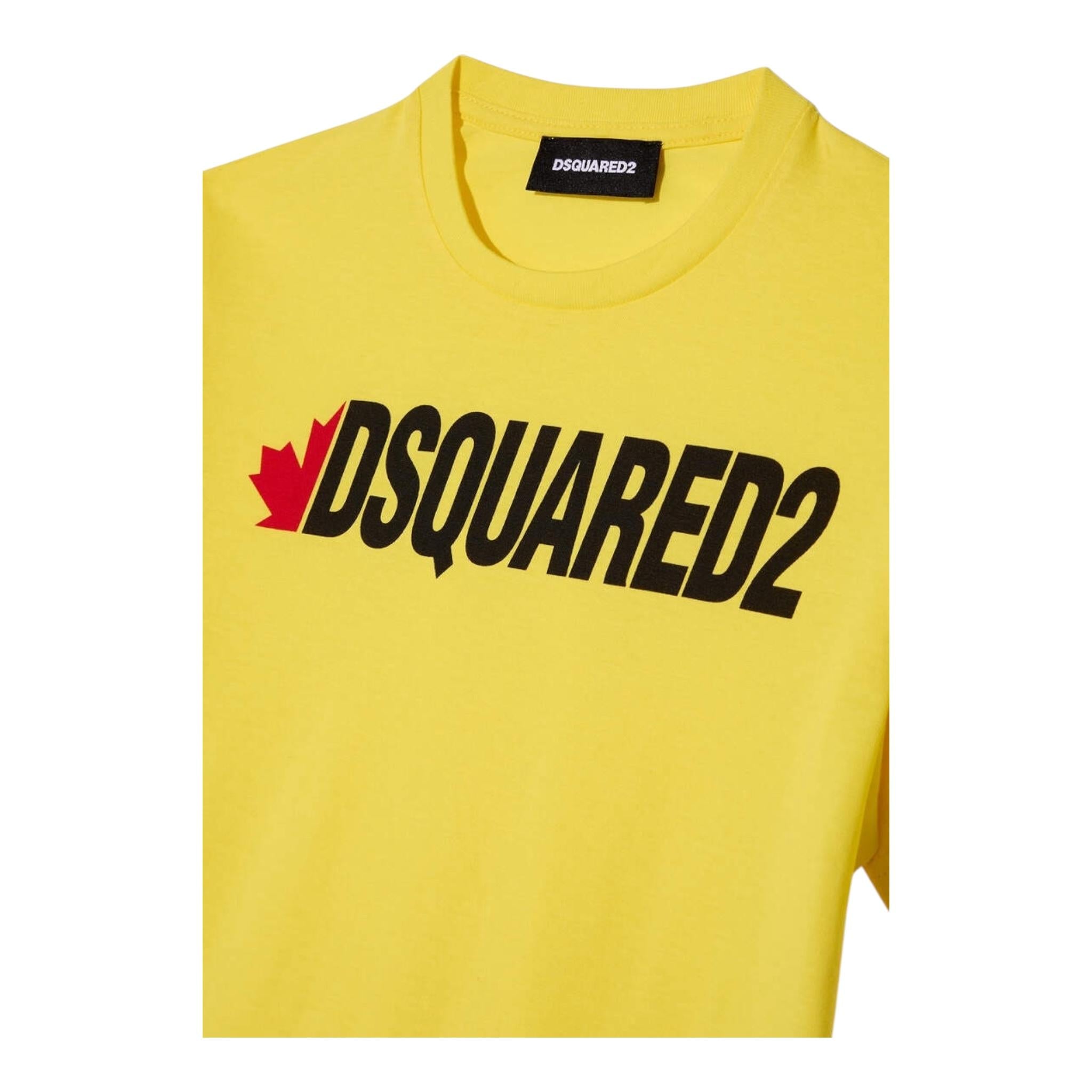 Dsquared2 T-Shirt Girocollo Tinta Unita con Logo per Neonato DQ0833 GIALLO DSQUARED2 