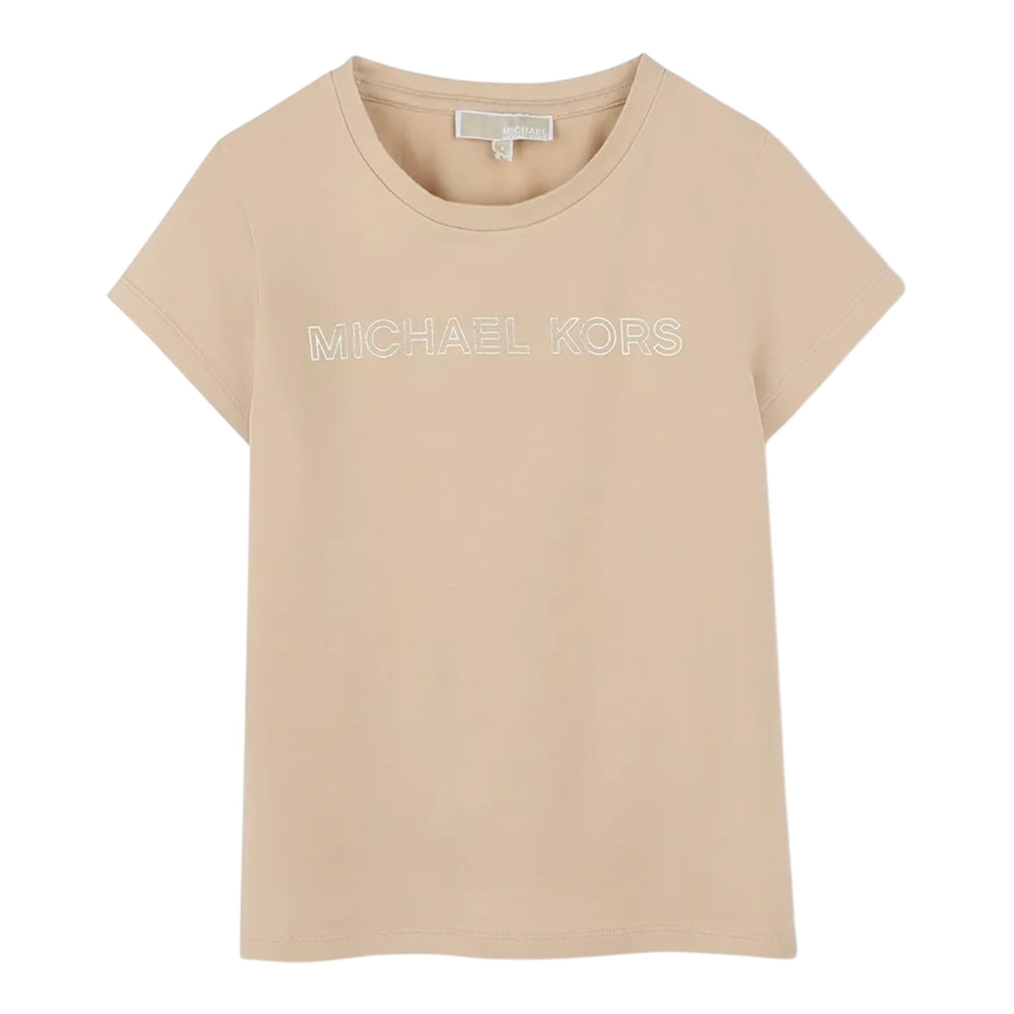 Michael Kors T-Shirt Girocollo Tinta Unita con Stampa per Bambina R30314 BEIGE MICHAEL KORS 