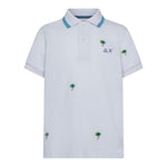 Sun68 Polo Mezza Manica Tinta Unita con Ricami Palme per Bambino A35328 BIANCO SUN68 