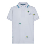 Sun68 Polo Mezza Manica Tinta Unita con Ricami Palme per Bambino A35328 BIANCO SUN68 