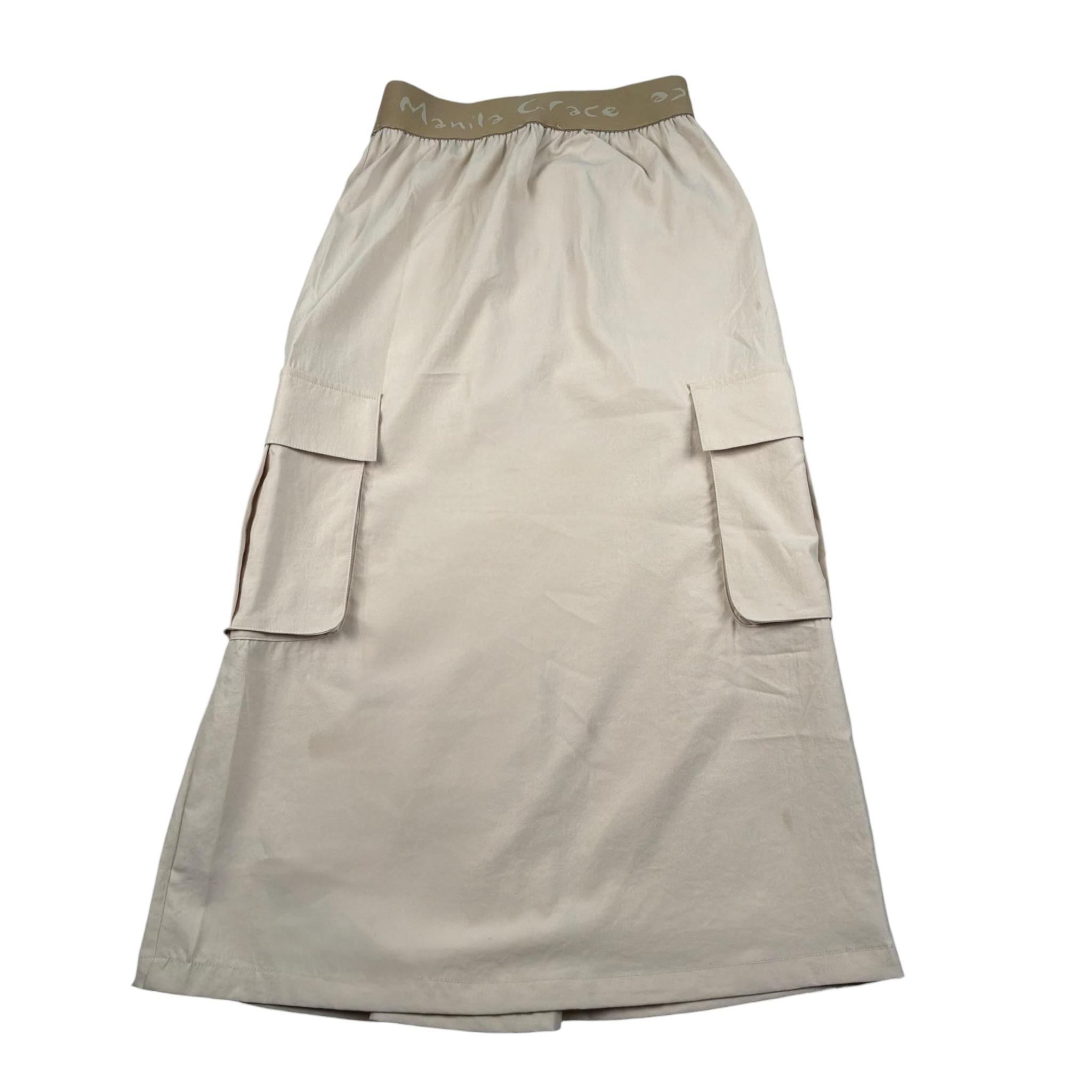 Manila Grace Gonna Tinta Unita con Elastico In Vita Logato per Bambina 105GMJS25 BEIGE MANILA GRACE 