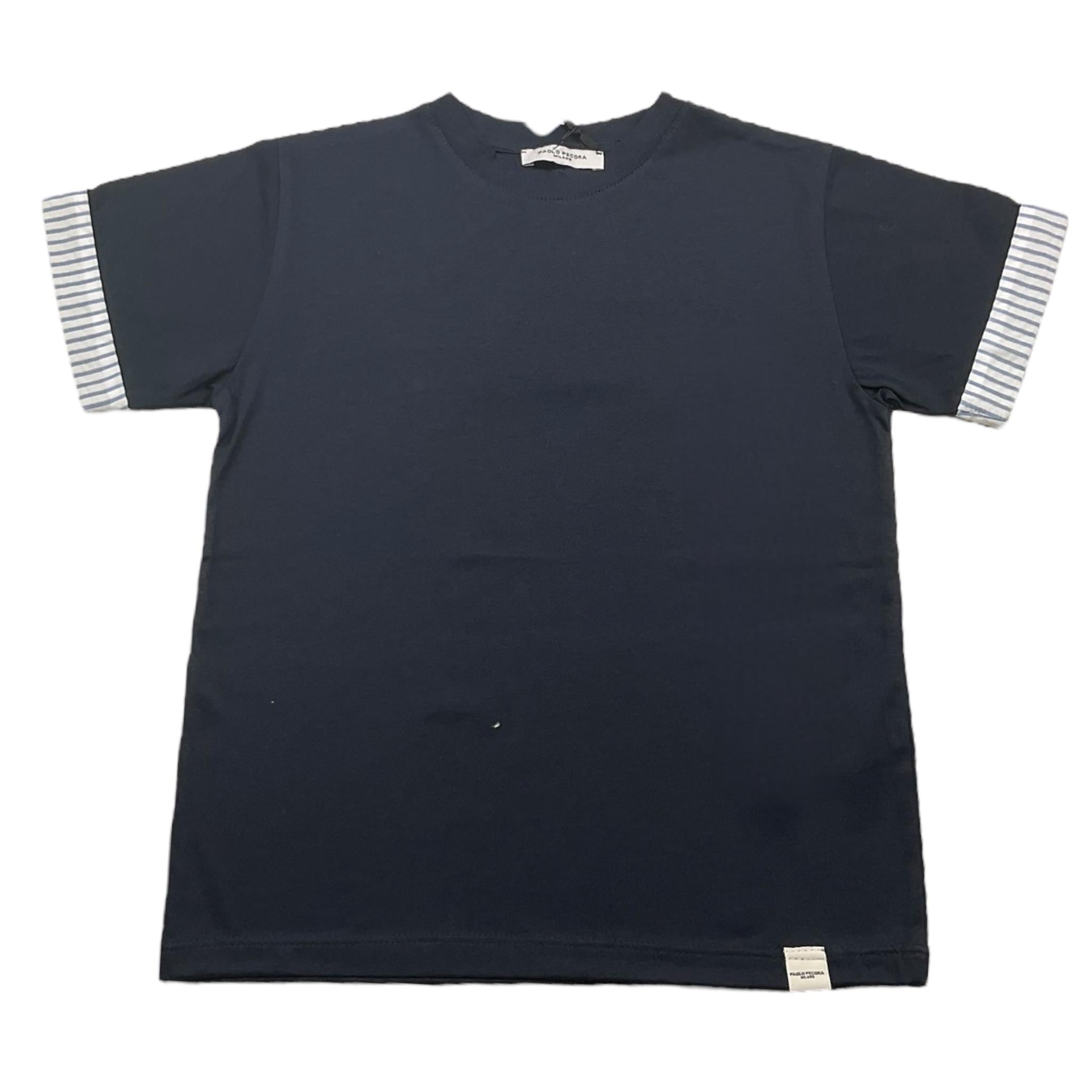 Paolo Pecora T-Shirt Girocollo Tinta Unita con Maniche In Contrasto per Bambino PP4050 BLU PAOLO PECORA 