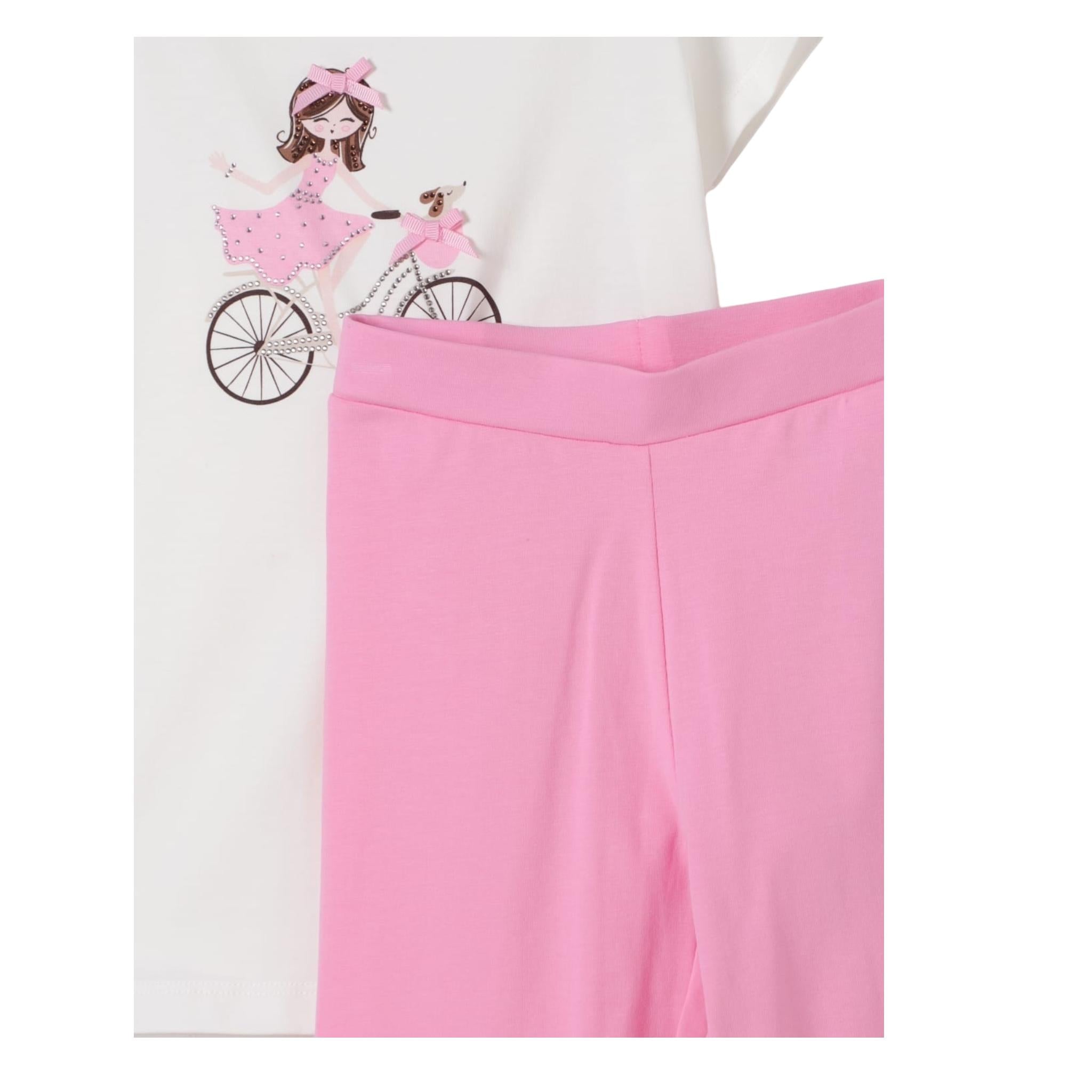 Liu Jo Completo 2 Pezzi T-Shirt-Leggins per Bambina KA5019JX BIANCO/ROSA LIU JO 